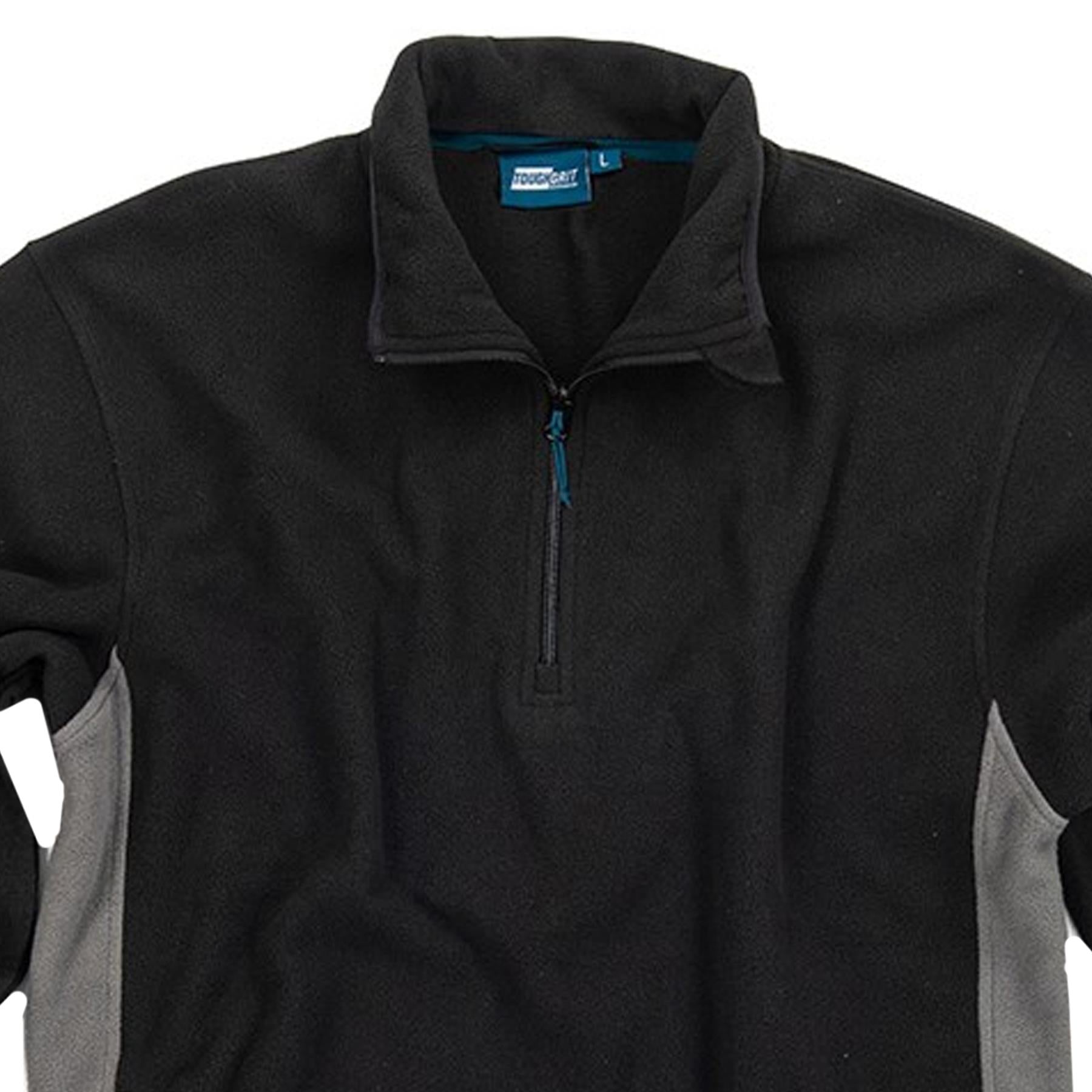 Tough Grit 2-Tone 1/4 Zip Classic Fleece Work Worker Warm Black/Charcoal L