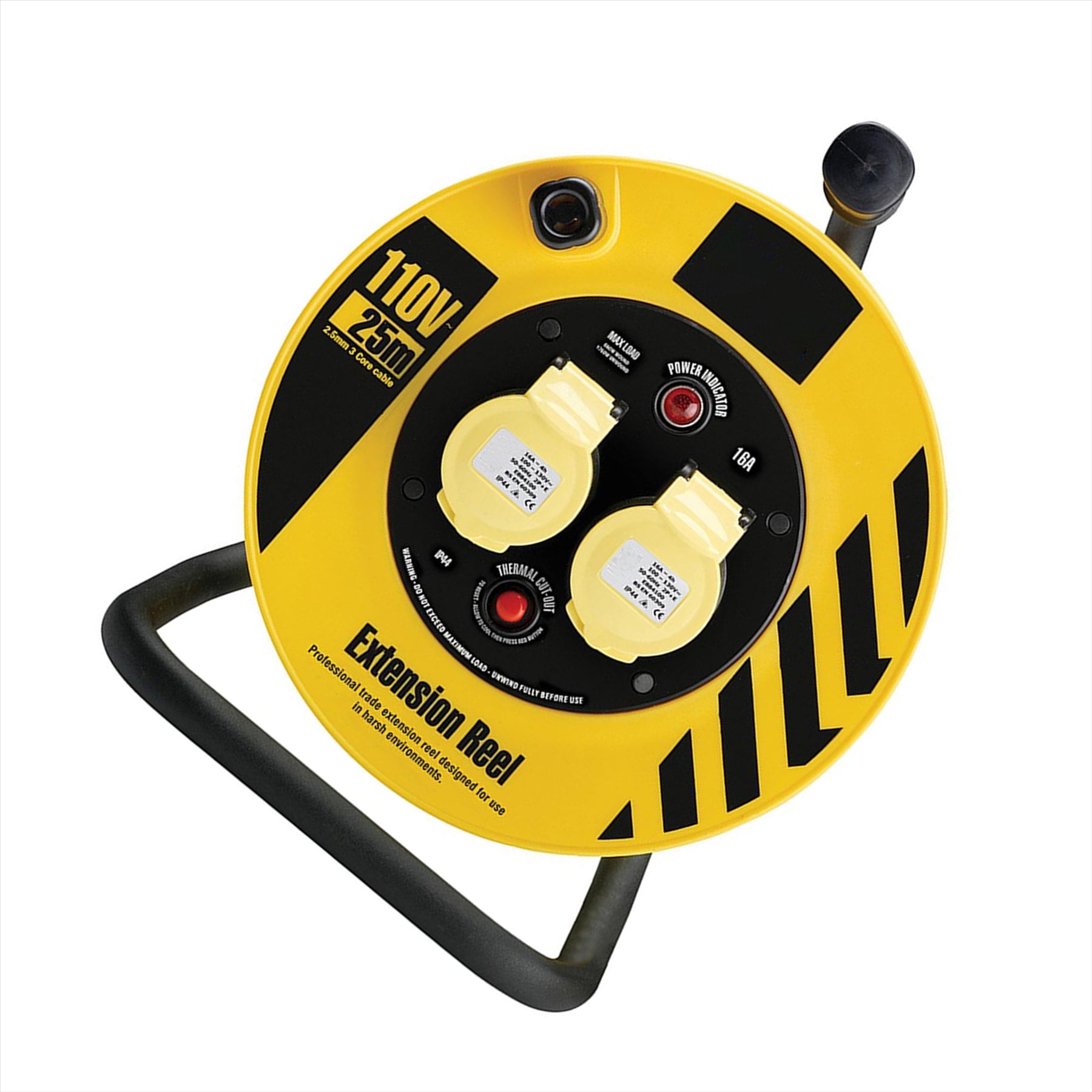 Defender Cable Reel 2-Way 16A 25m 110V Steel A-frame