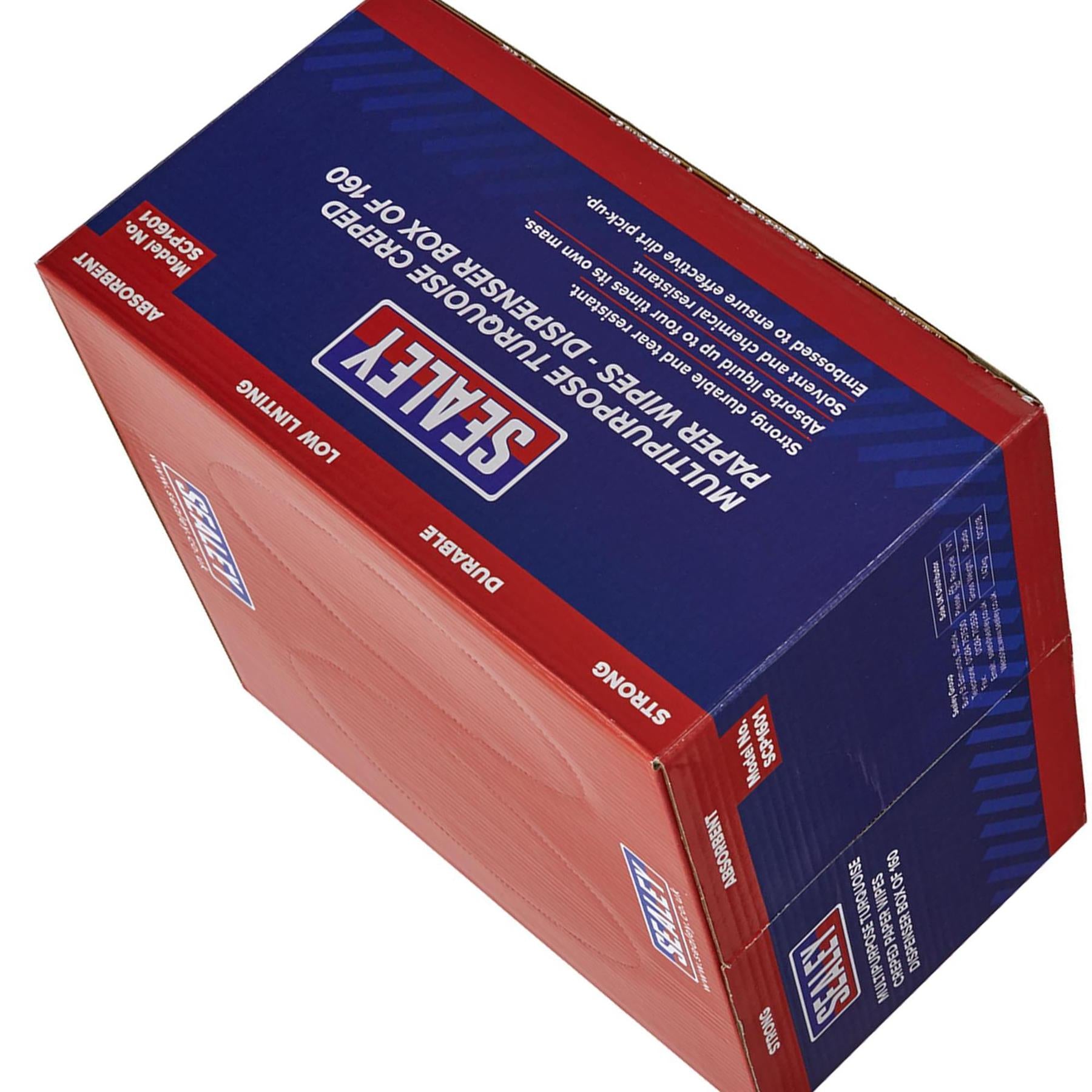 Sealey Multipurpose Paper Wipes in Dispenser Box - Creped Turquoise 160 Sheets