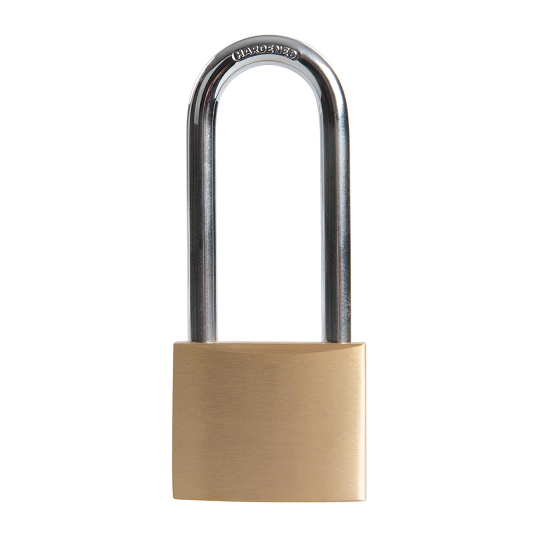 Brass Padlock Long Shackle 50mm Multi-Pin Tumbler Includes 3 Brass Keys