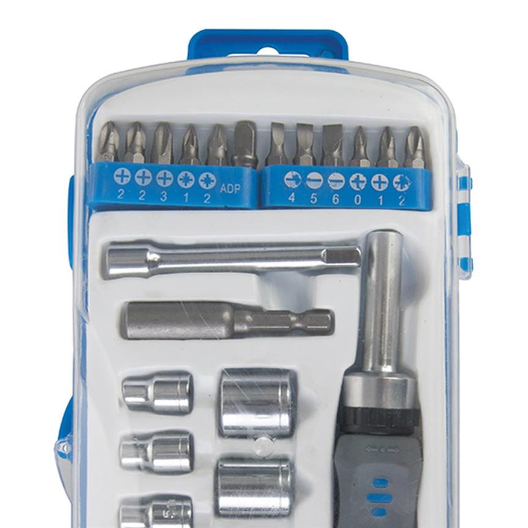 Socket & Driver Set 28Pc Chrome Vanadium Steel Ratchet Driver & Sockets Bits