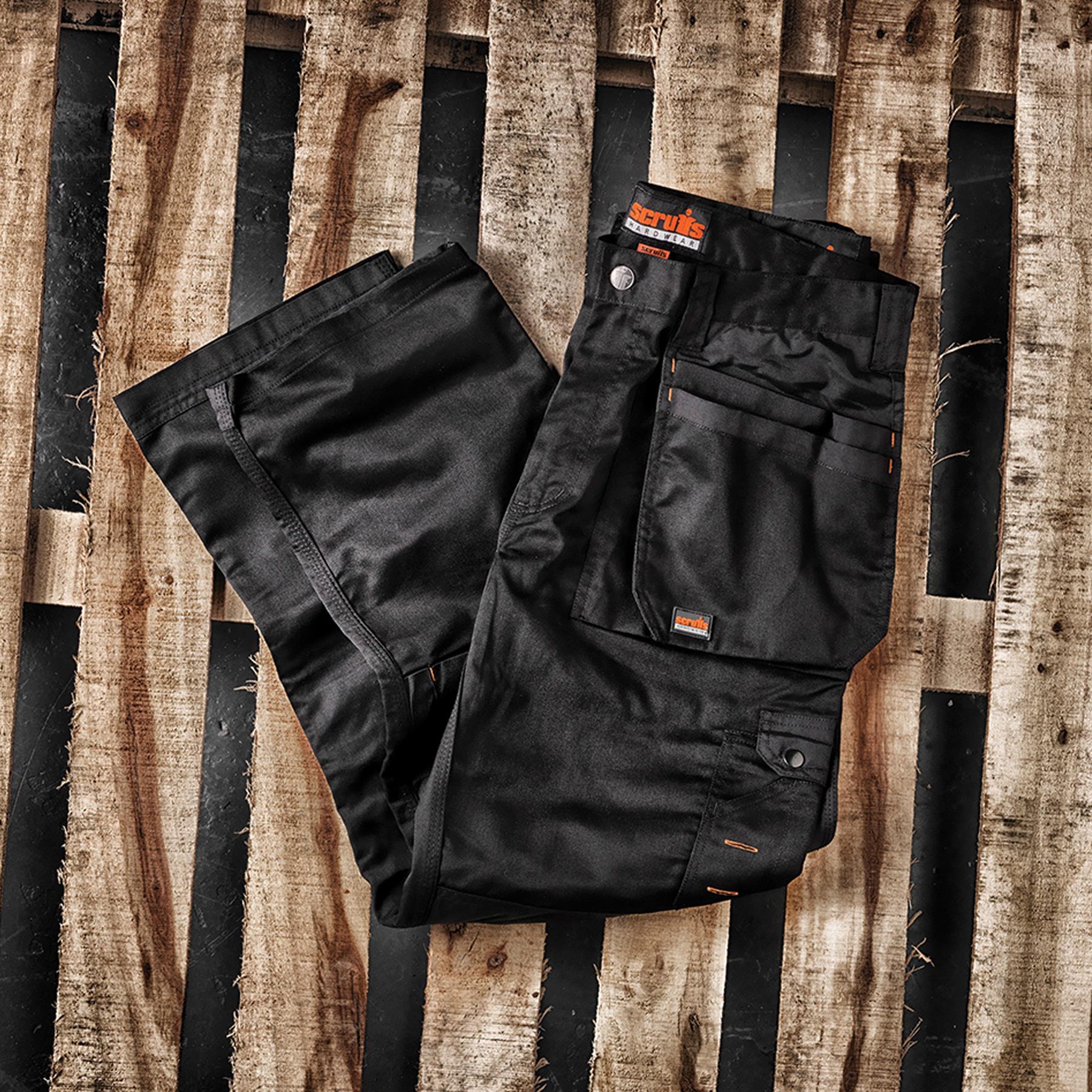Scruffs WORKER PLUS Work Trousers Black Trade Hardwearing Combat Cargo Size 32"L