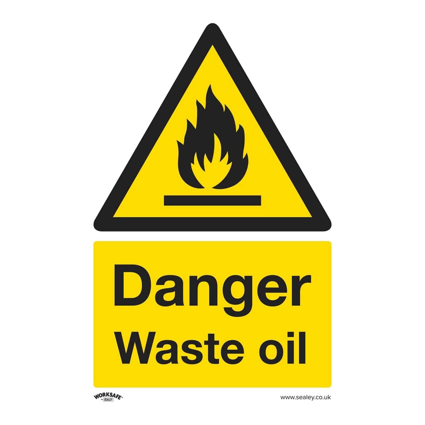 Sealey Warning Safety Sign - Danger Waste Oil - Rigid Plastic - Pack of 10