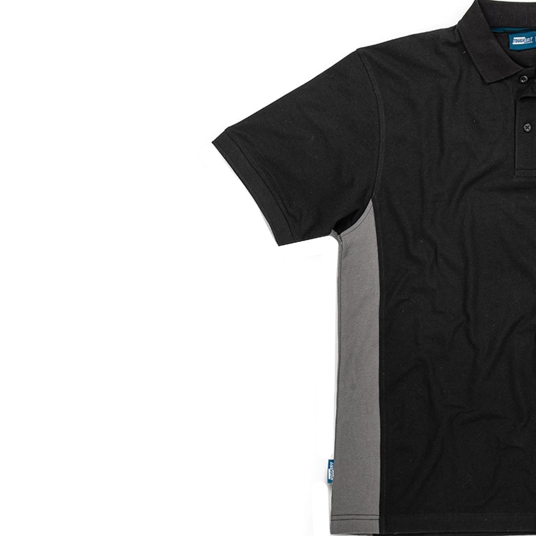 Tough Grit Mens 2-Tone Polo Colour Side Panels T Shirt Black/Charcoal XL
