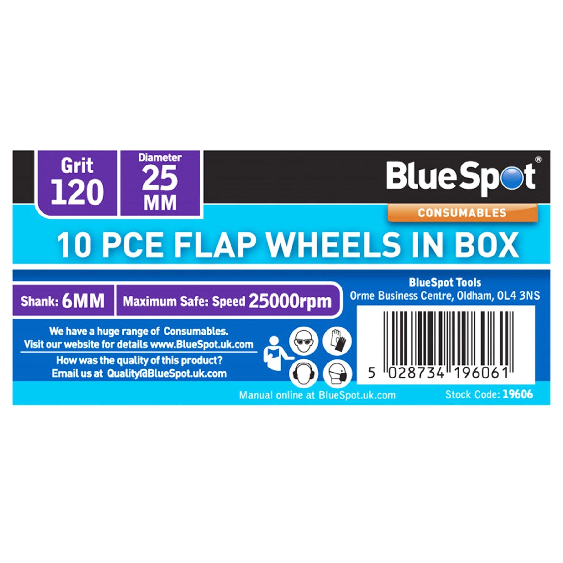 BlueSpot 10pc Sanding Flap Wheel Disc Set For Drill 120 Grit 25mm Wood Metal