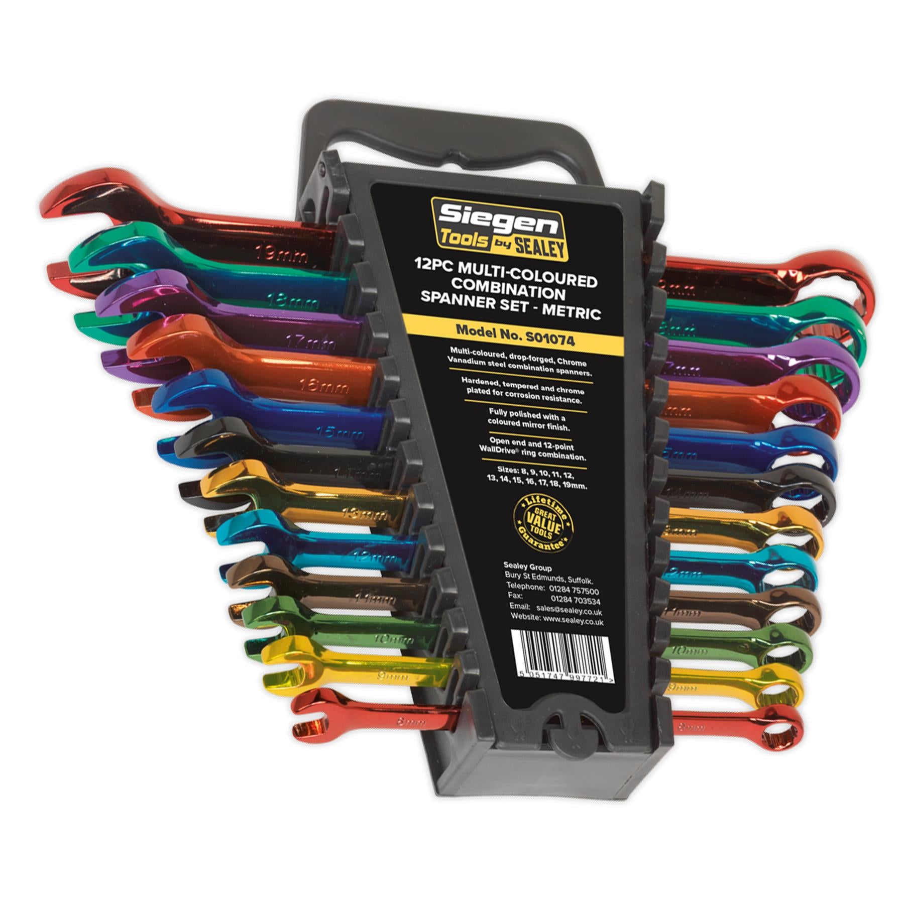 Sealey Combination Spanner Set 12pc Multi-Coloured Metric