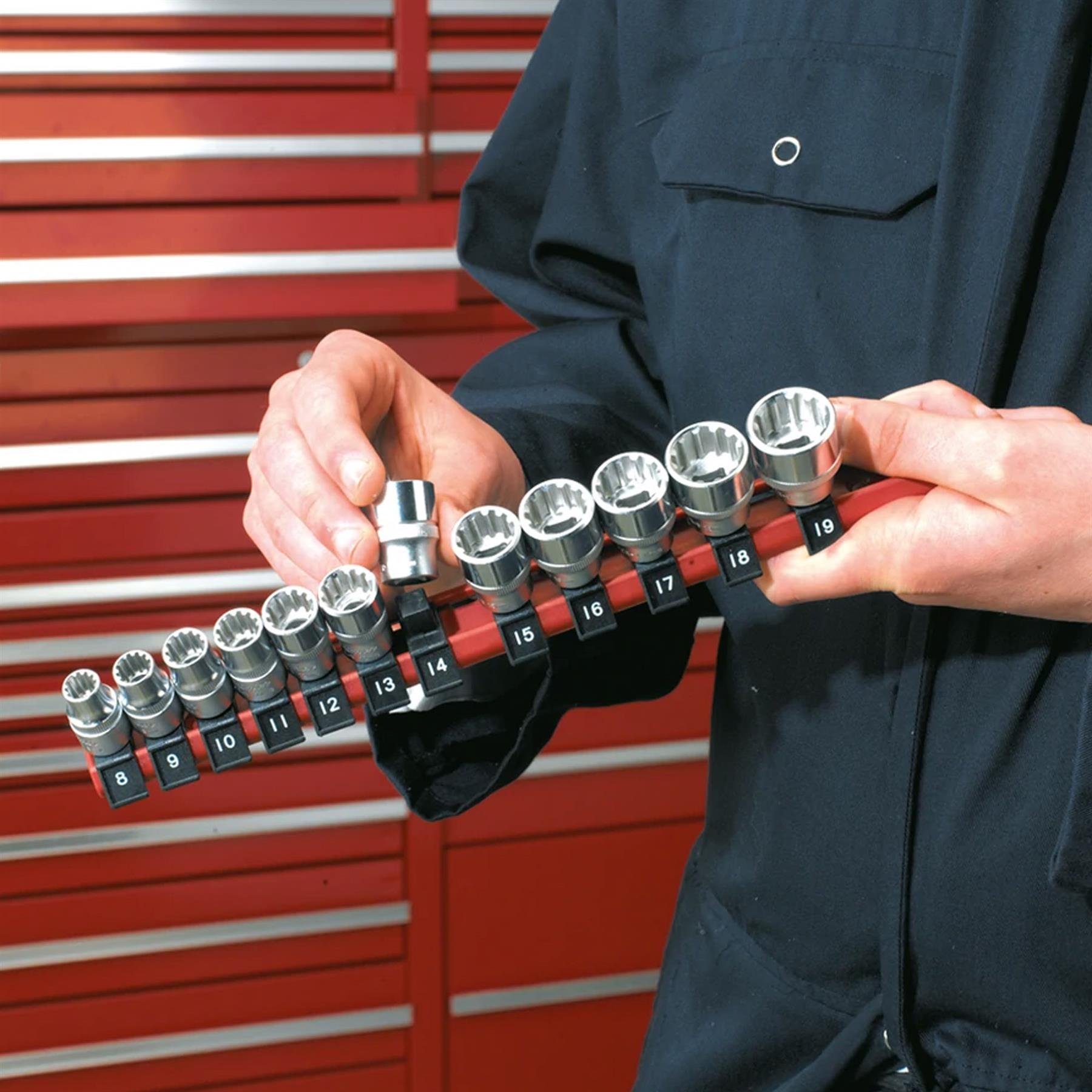 Sealey Socket Retaining Rail with 12 Clips 1/4"Sq Drive