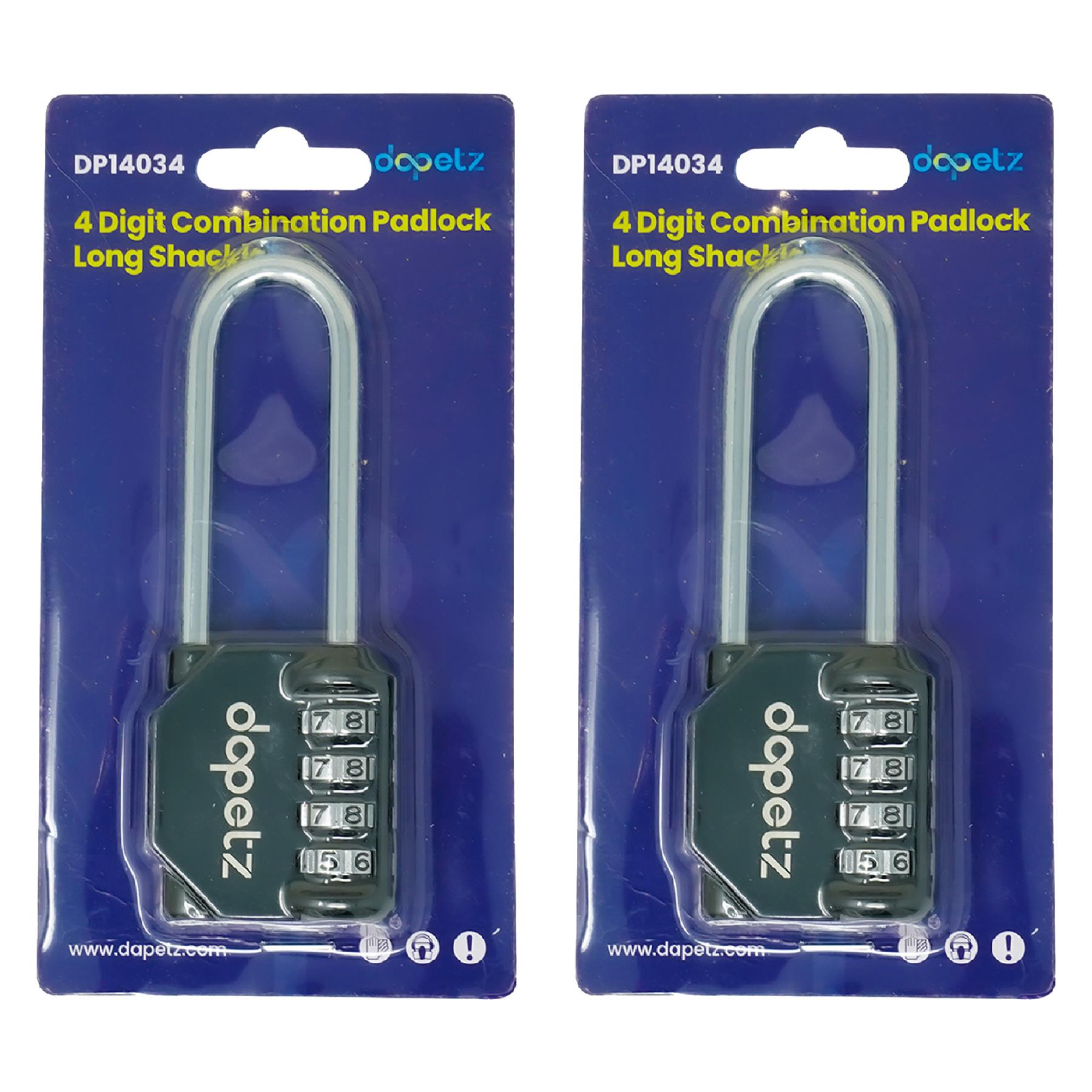 2x Combination Padlock Long Shackle
