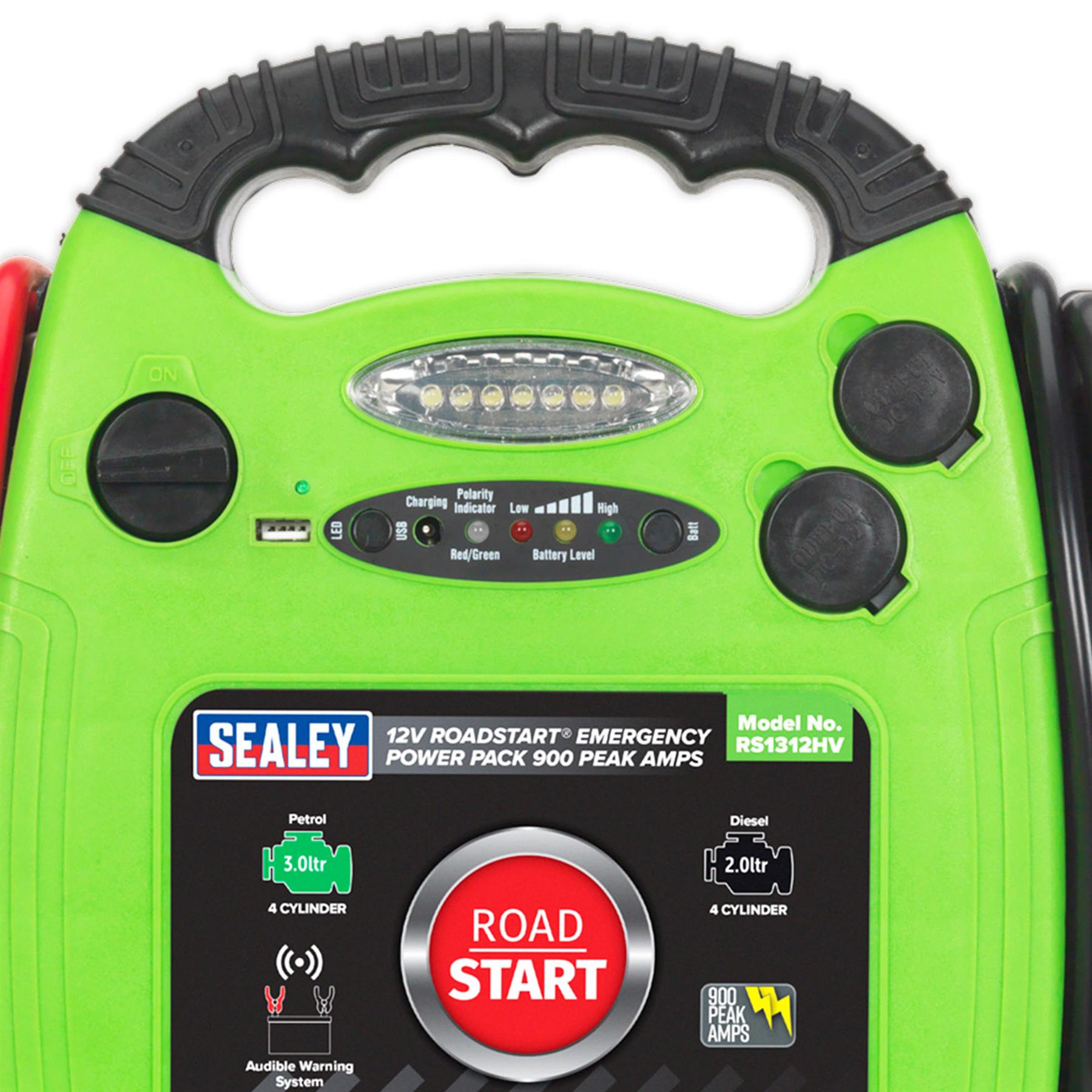 Sealey RoadStart Emergency Jump Starter 12V 900 Peak Amp Hi-Vis Green