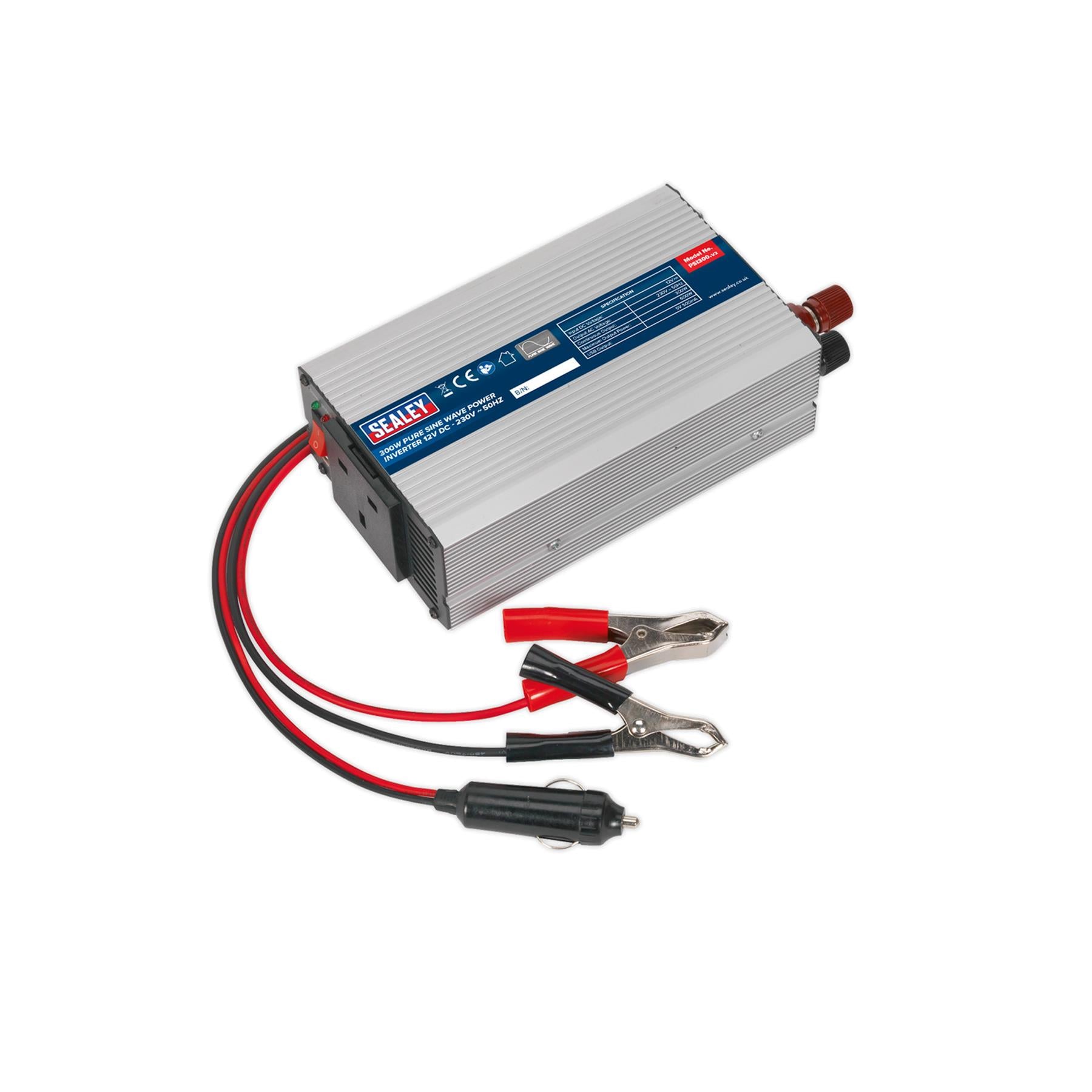 Sealey Power Inverter Pure Sine Wave 300W 12V DC - 230V 50Hz