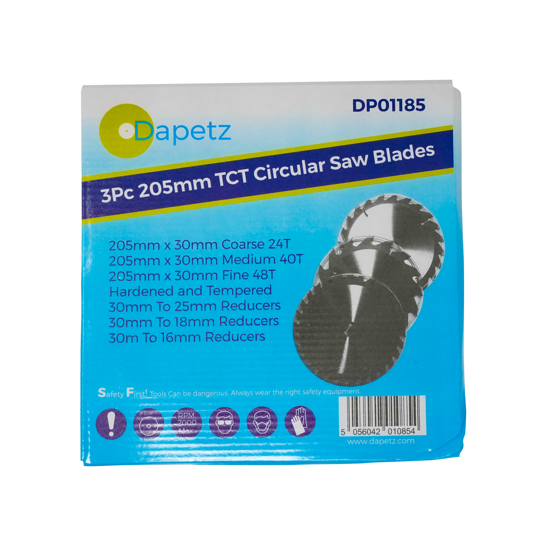 3 X 205mm (8") TCT Circular Saw Blades 30mm Bore 25 20 & 16 mm Reduction Rings