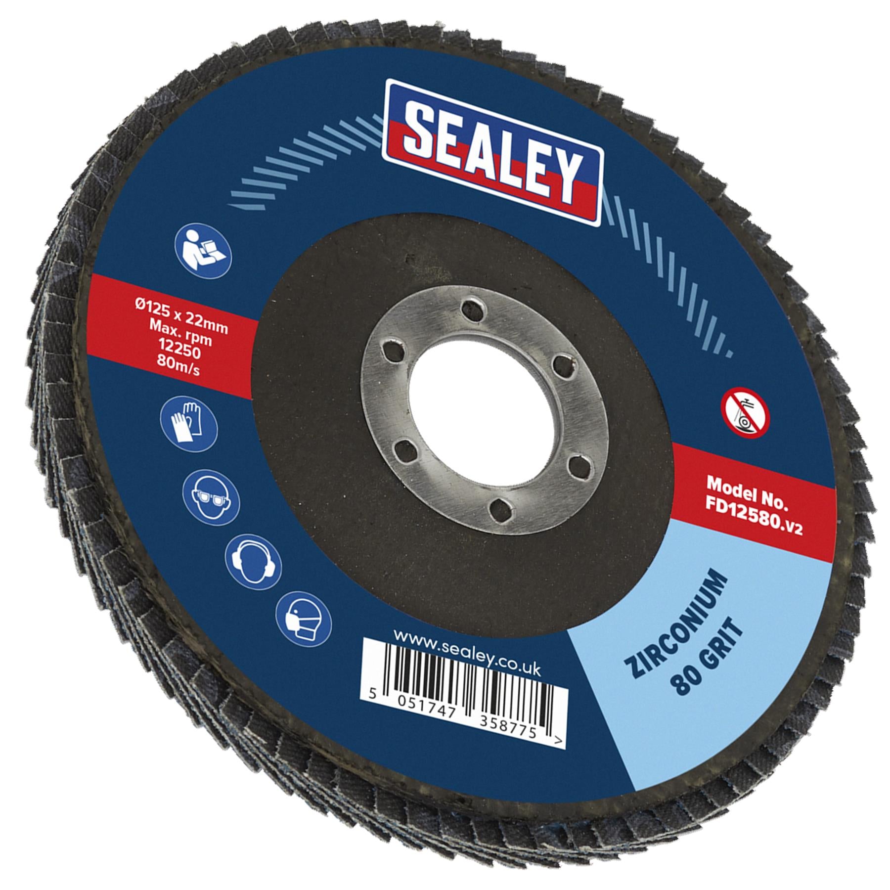 Sealey Flap Disc Zirconium 125mm 22mm Bore 80Grit