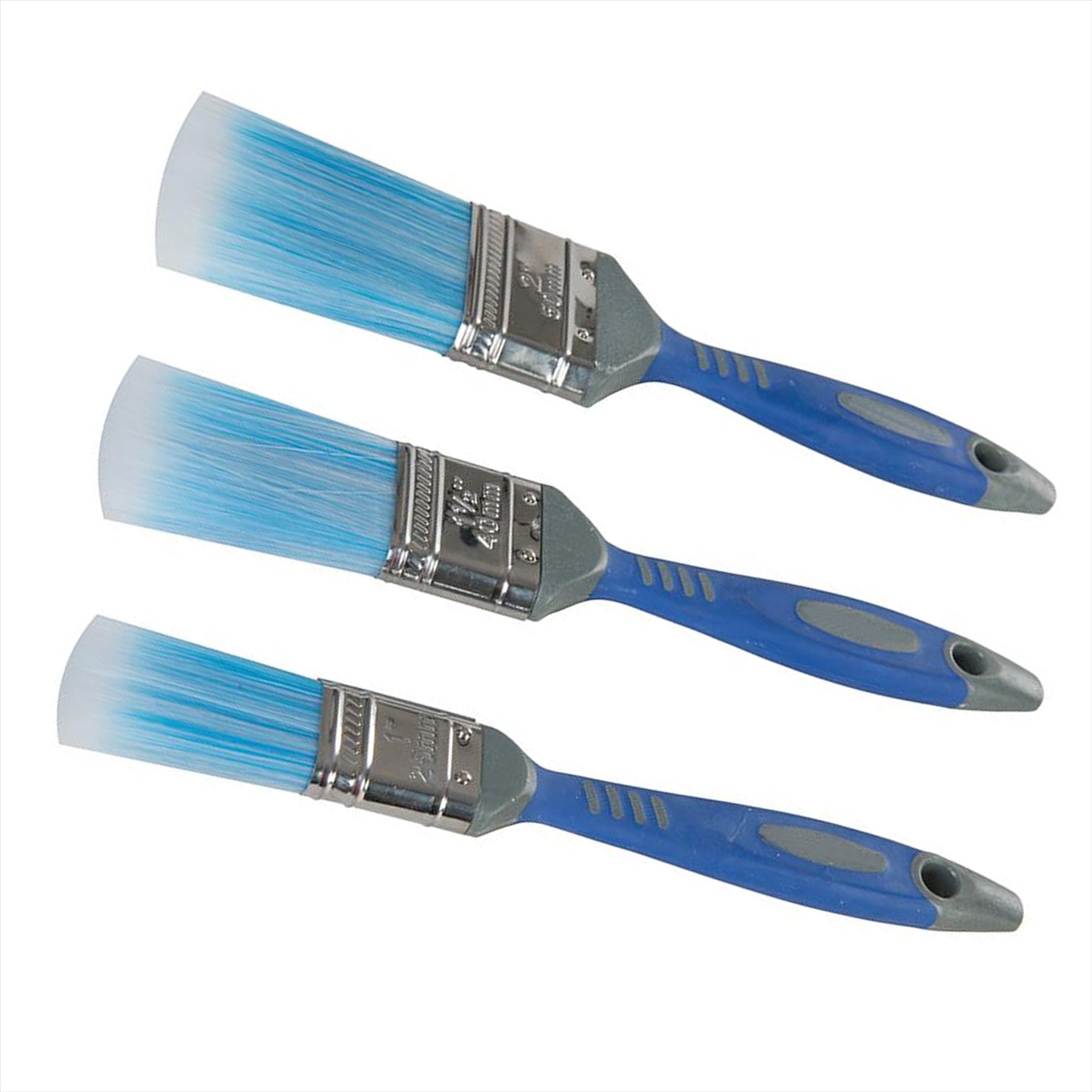 No-Loss Synthetic Paint Brush Set 3Pc Corrosion Resistant Stainless Steel Ferule