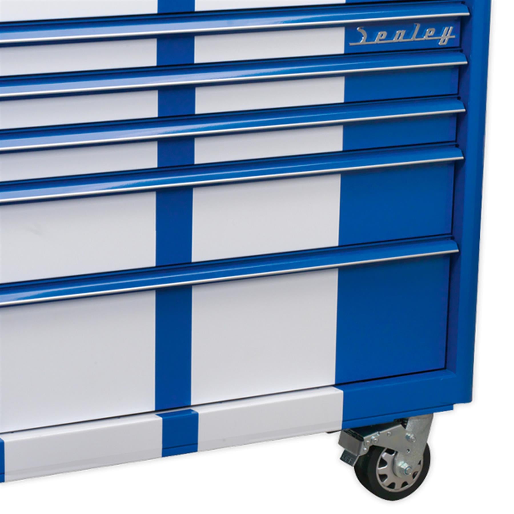 Sealey Rollcab 6 Drawer Wide Retro Style - Blue with White Stripes