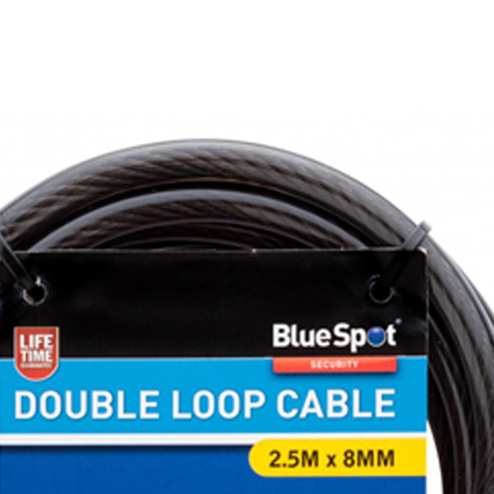 BlueSpot Double Loop Bicycle Cable Bike Security Lock Chain Steel Core 2.5m x 8mm