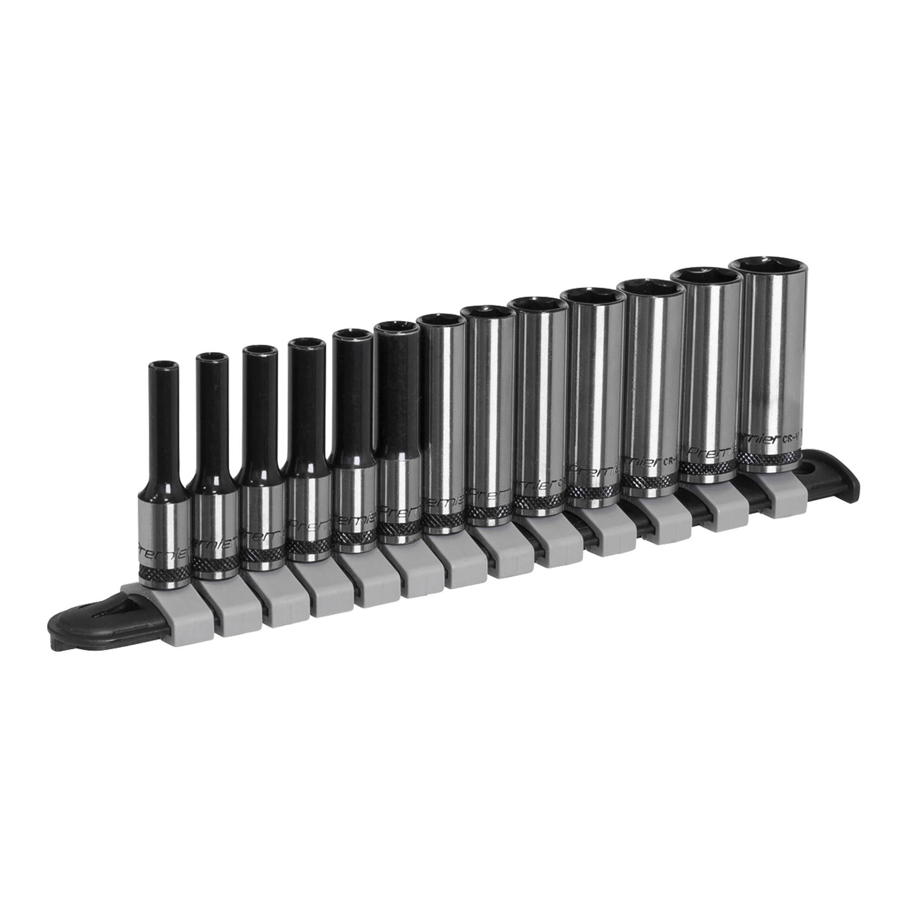 Sealey Socket Set Deep 13pc 1/4"Sq Drive Metric - Black Series