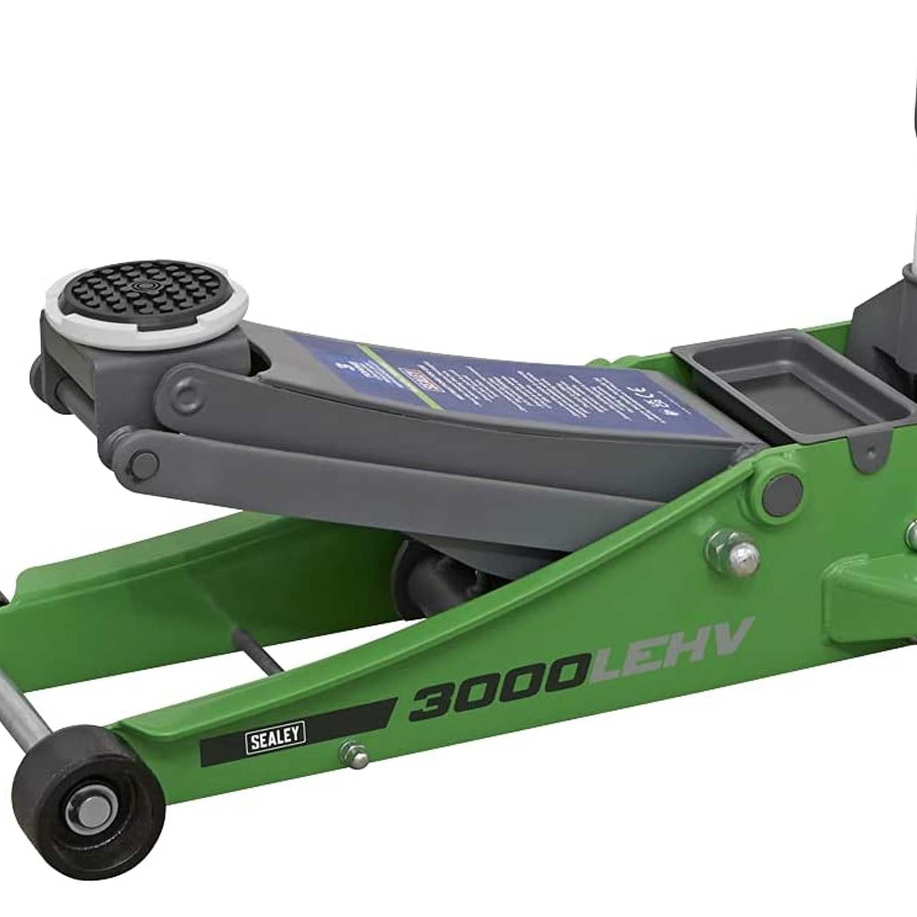 Sealey Trolley Jack 3 Tonne Low Profile Rocket Lift Hi-Vis Green
