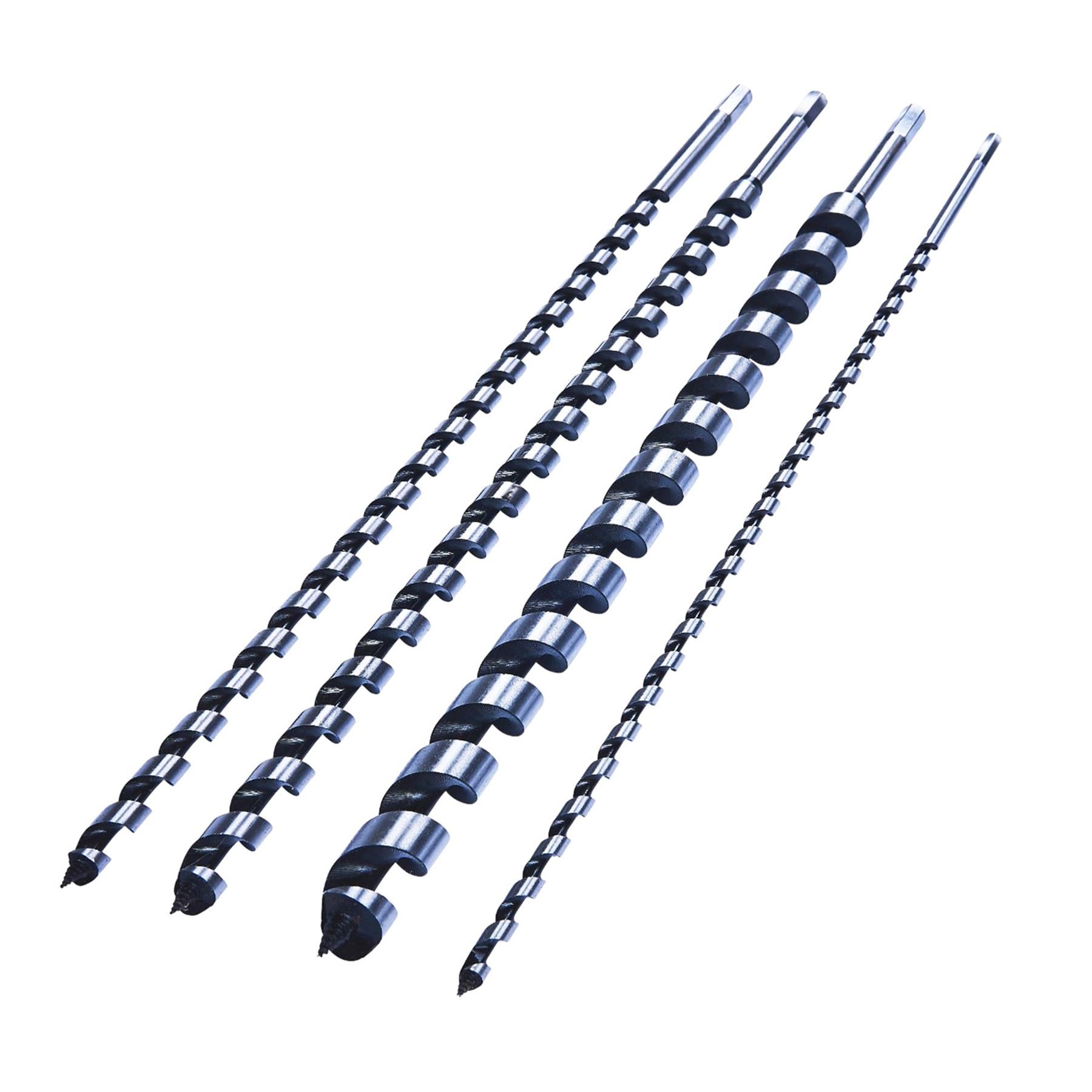 4Pc 600mm Long Auger Drill Bit Set Hex Shank 8mm - 24mm Wood Drilling