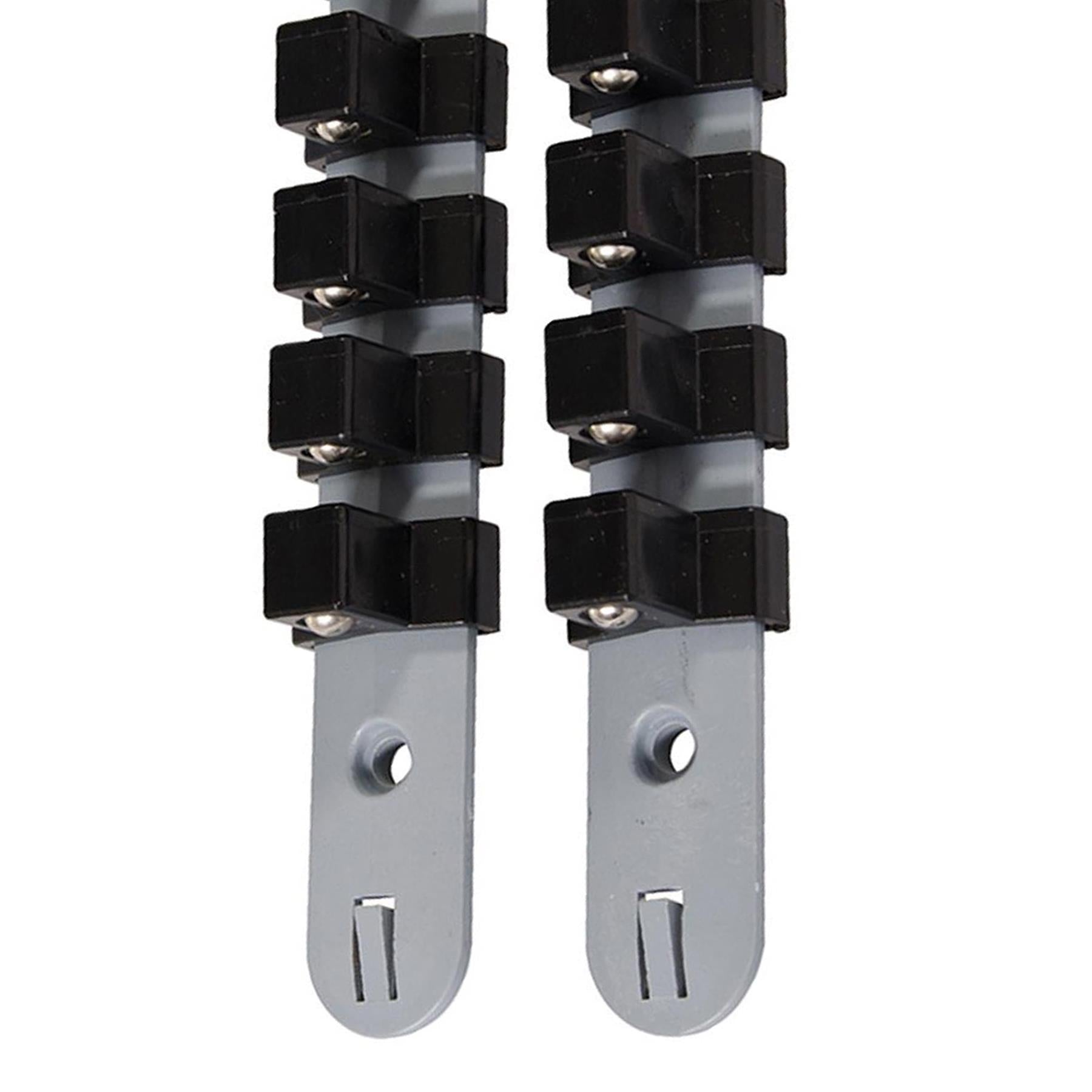 1/2" Drive Socket Holder Storage Organiser Rail Snap Set - 12 Clips Wall Mounting