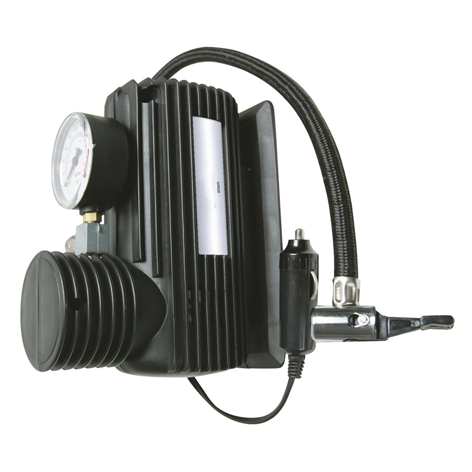 12V Dc Mini Air Compressor With Pressure Gauge 50mm Dial - 460mm Braided Hose