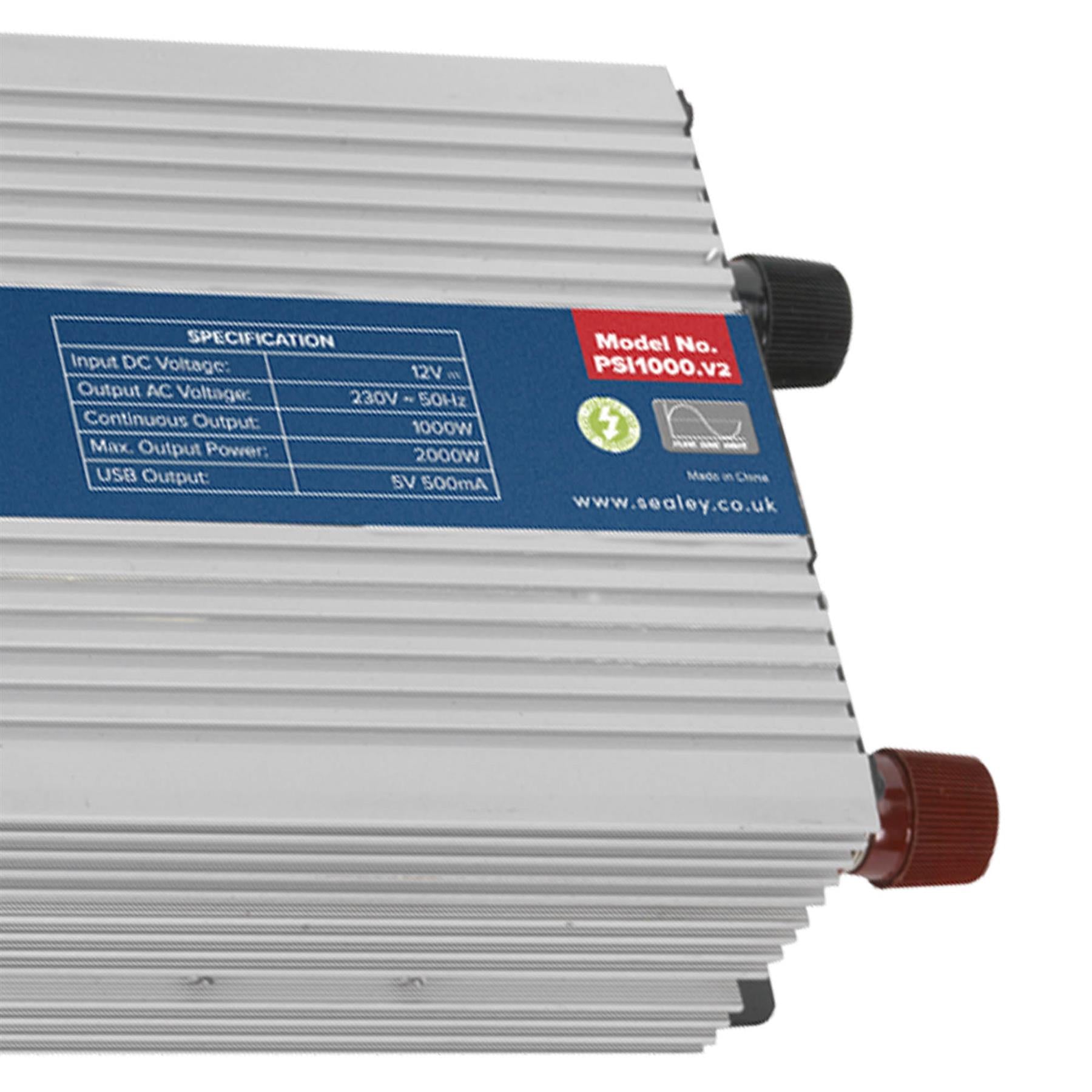 Sealey Power Inverter Pure Sine Wave 1000W 12V DC - 230V ~ 50Hz