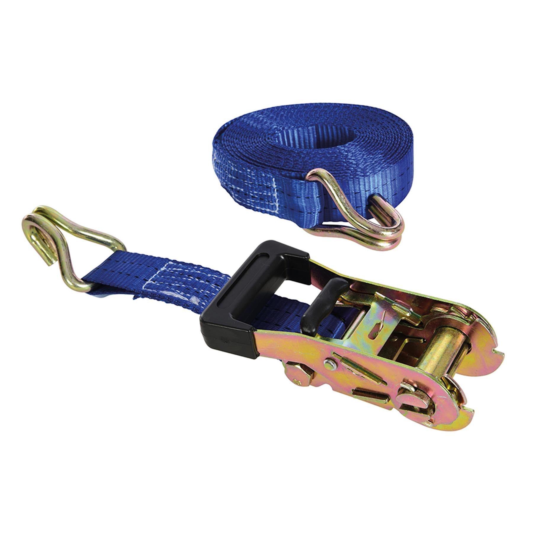 Rubber-Handled Ratchet Tie Down Strap J-Hook 6M X 38mm - Rated 750Kg New