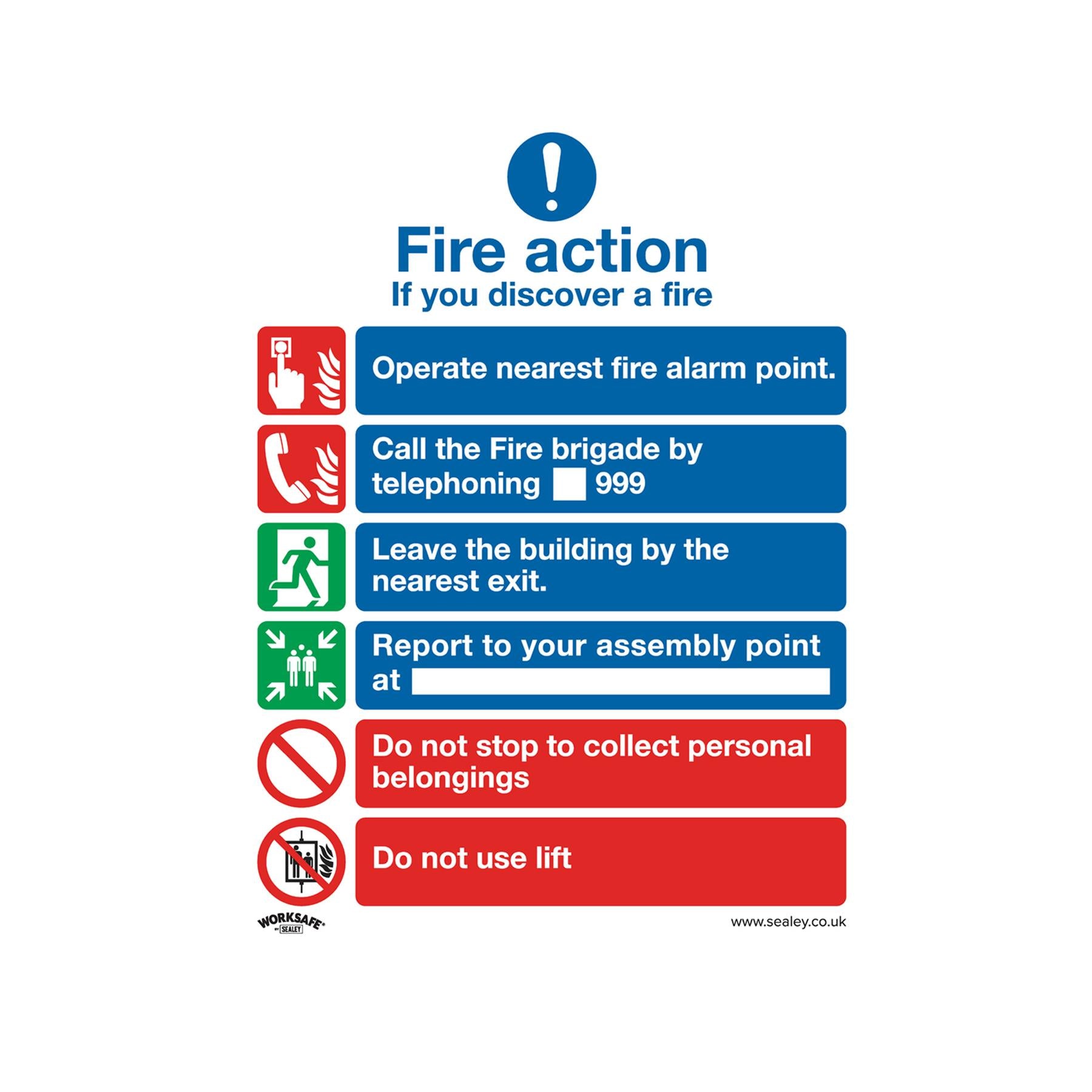 Safe Conditions Safety Sign - Fire Action With Lift - Self-Adhesive Vinyl
