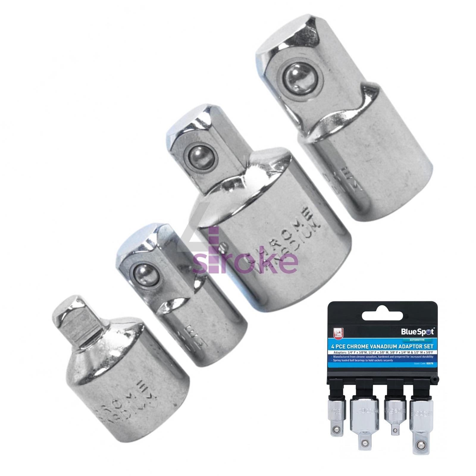 BlueSpot 4pce Socket Reducer Adaptor Set, Converter Set 1/4" - 3/8" - 1/2"