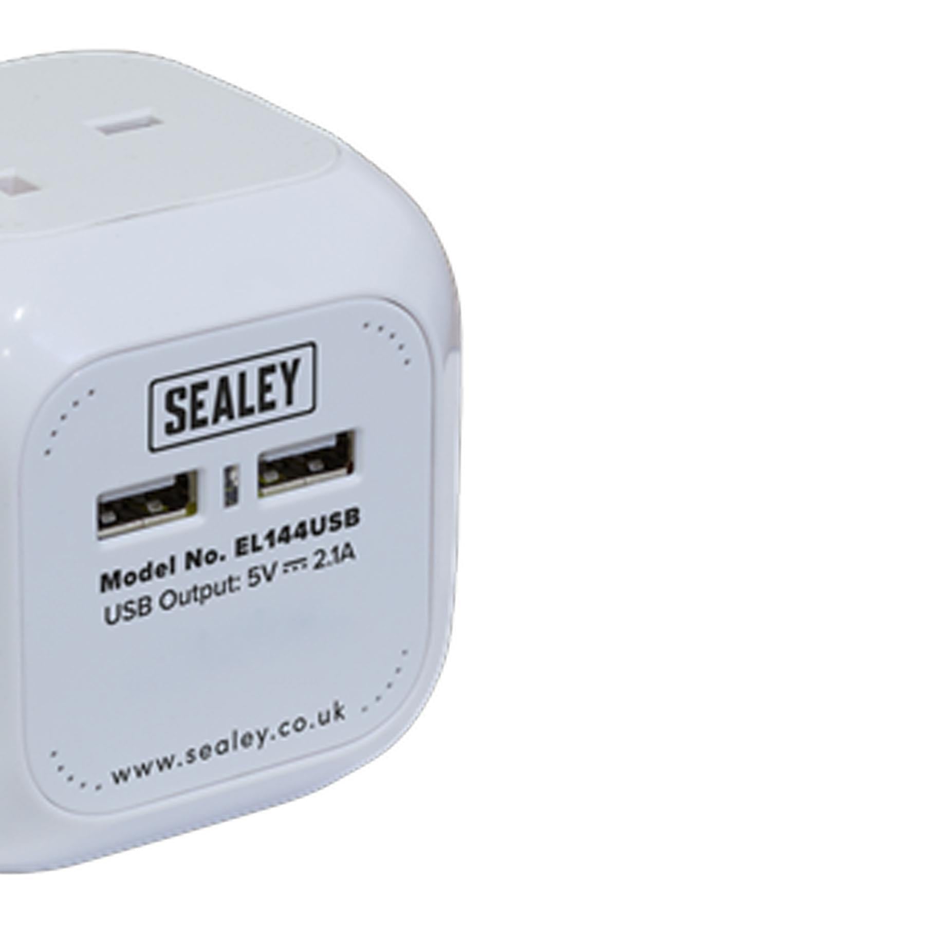 Sealey Extension Cable Cube 1.4m 4 x 230V & 2 x USB Sockets-White