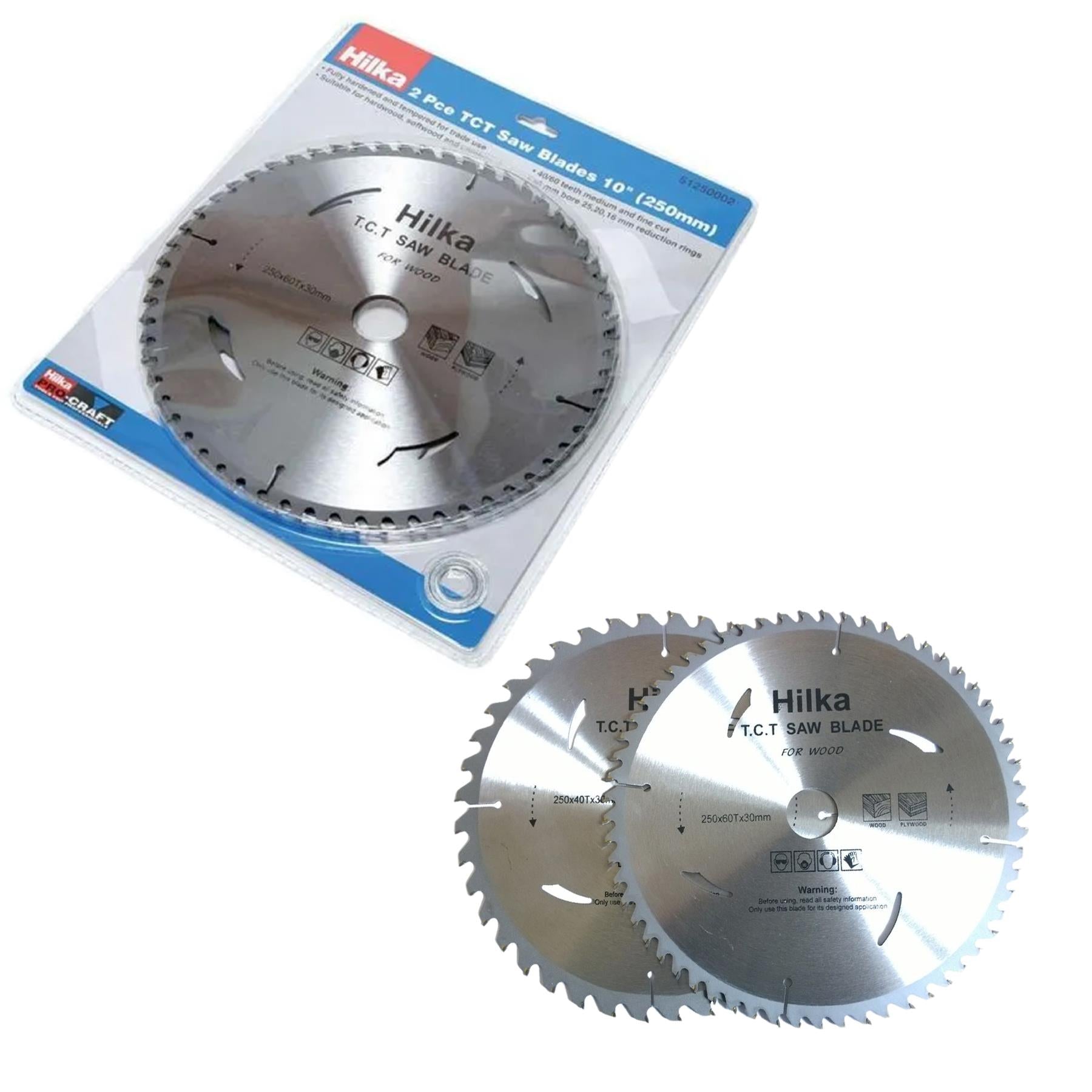 2 Piece TCT Circular Saw Blades 10" 250mm x 30mm Bore Pro Craft By Hilka