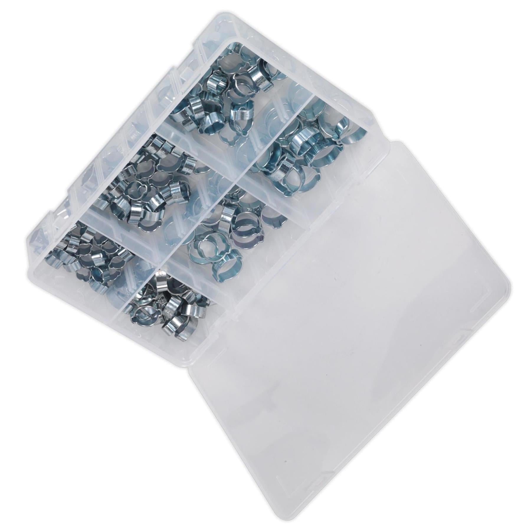 Sealey 140pcs Double Ear Ear Hose Clamps Assorted Zinc Plated O Pipe Clip Set