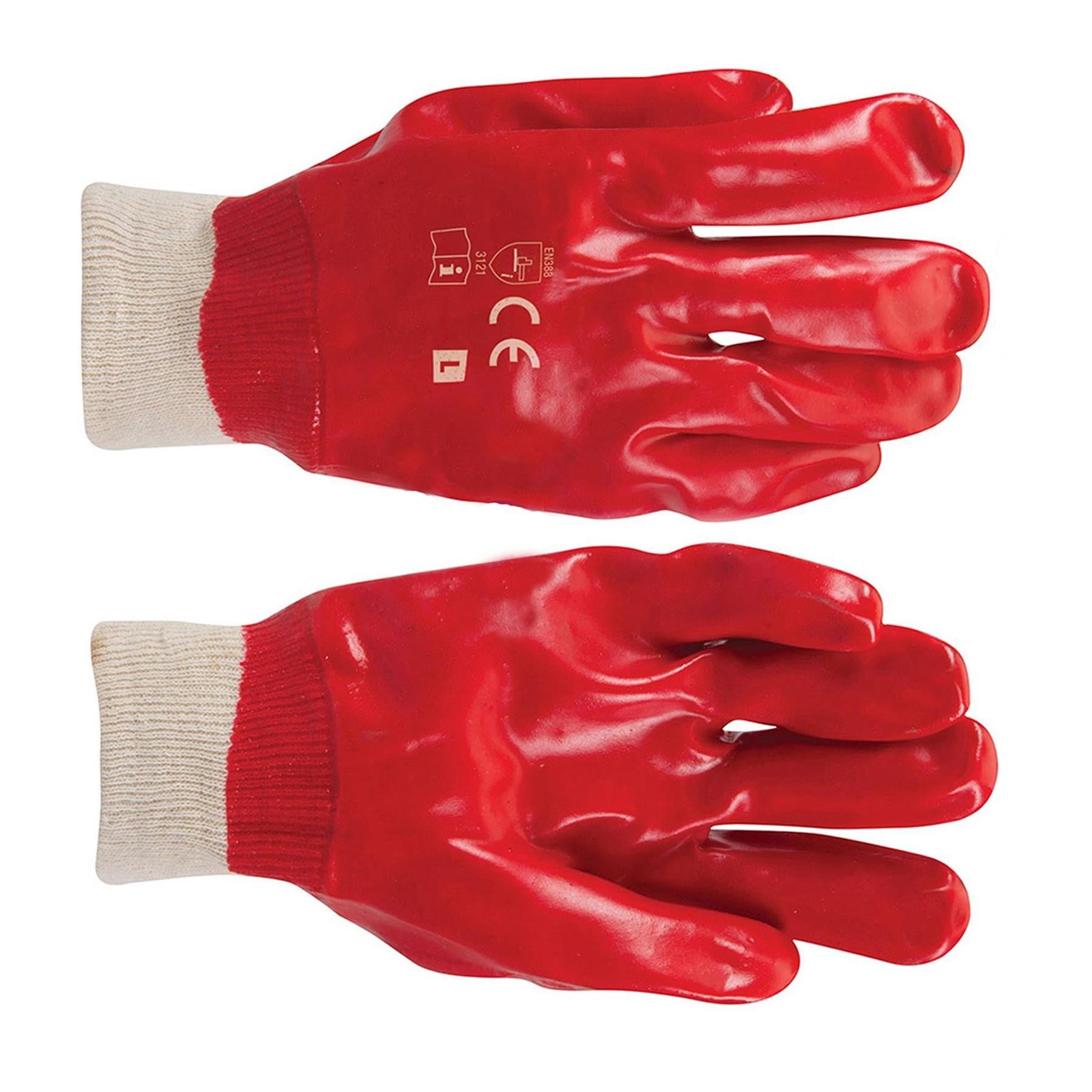 1 x Red PVC Gloves Full Dipped Quality Safety Protective Workwear PPE