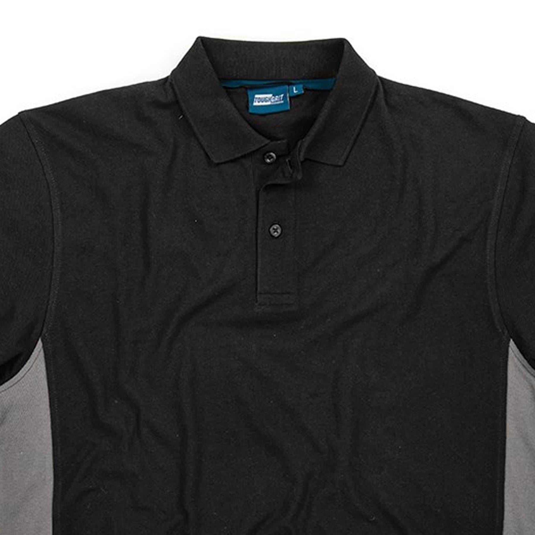 Tough Grit Mens 2-Tone Polo Colour Side Panels T Shirt Black/Charcoal S