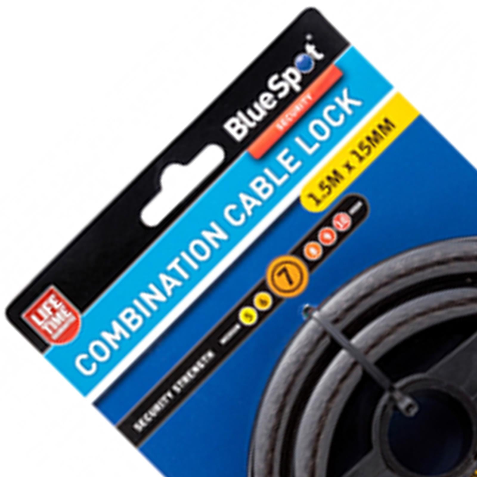 BlueSpot 1.5m x 15mm 4 Digit Combination Cable Bicycle Lock Bike Chain