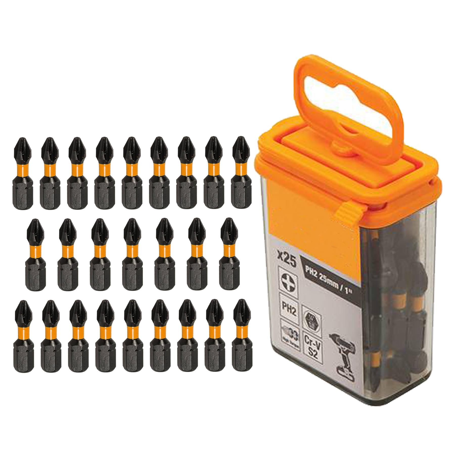 Phillips Screwdriver Impact Bit PH2 High Torque Premium S2 Steel Drills 25pk