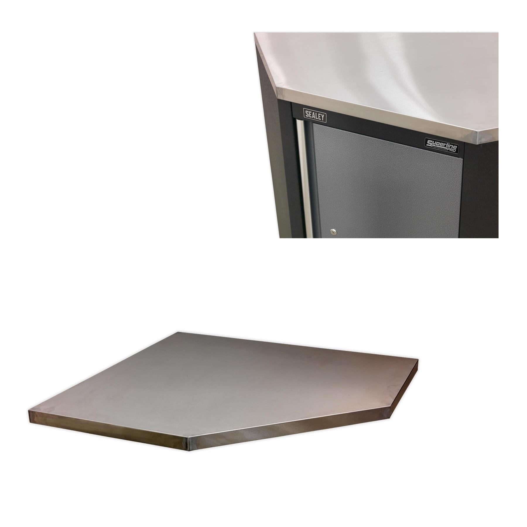 Sealey Stainless Steel Worktop for Modular Corner Cabinet 865mm