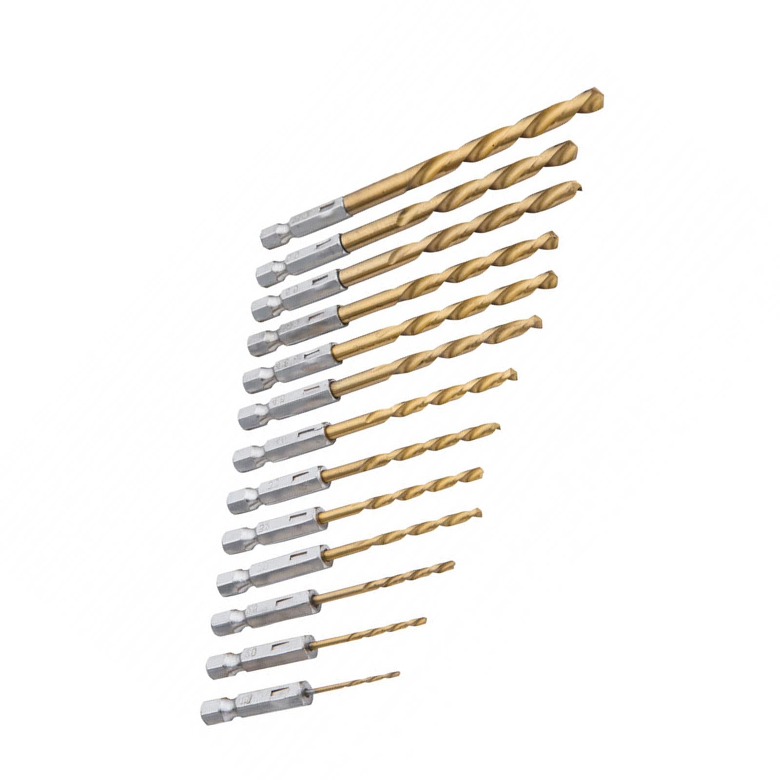 BlueSpot 13Pce Titanium Drill Bit Set HSS Titanium Coated Drill Bits Hex Shank 1.5 - 6.5mm
