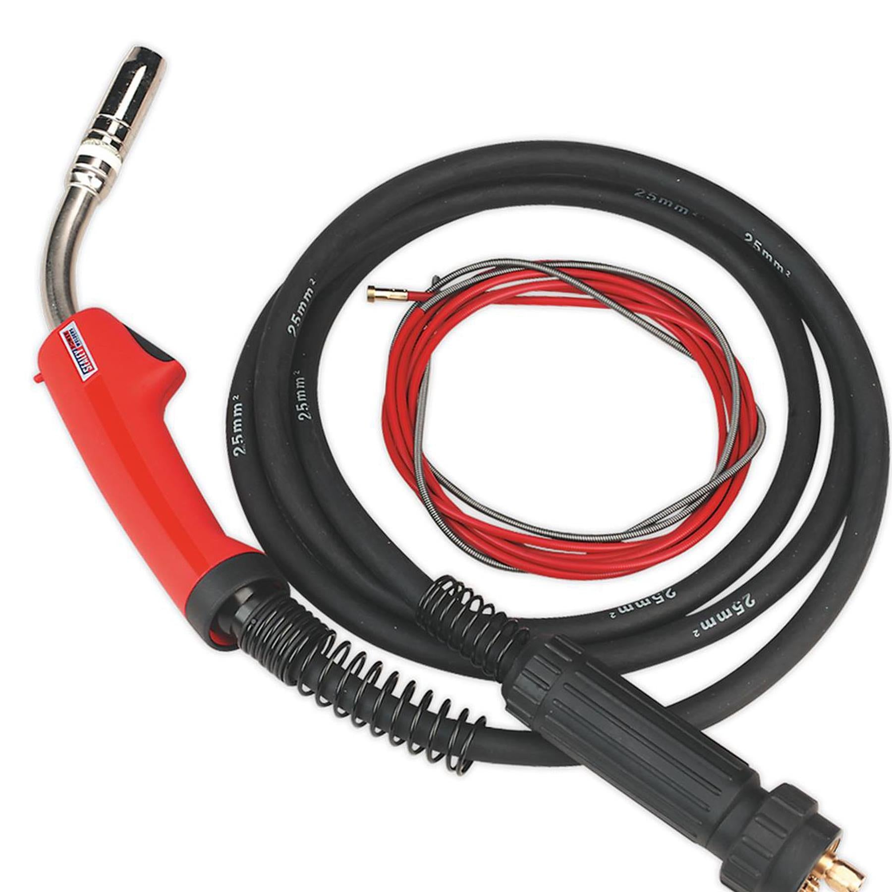 Sealey MIG Torch 3m Euro Connector MB25 Contoured Grip & Heat-Proof Cable