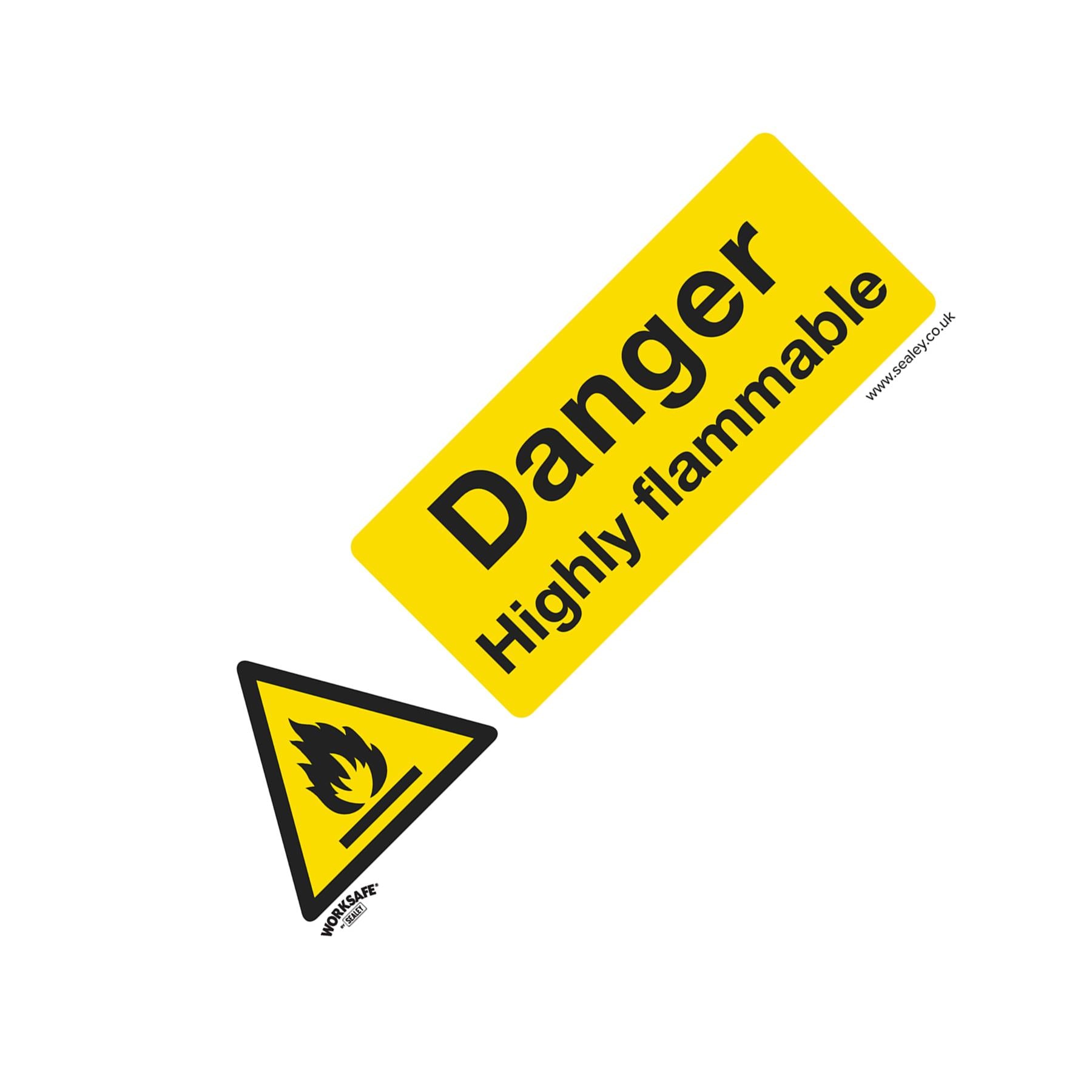 Warning Safety Sign - Danger Highly Flammable - Self-Adhesive Vinyl