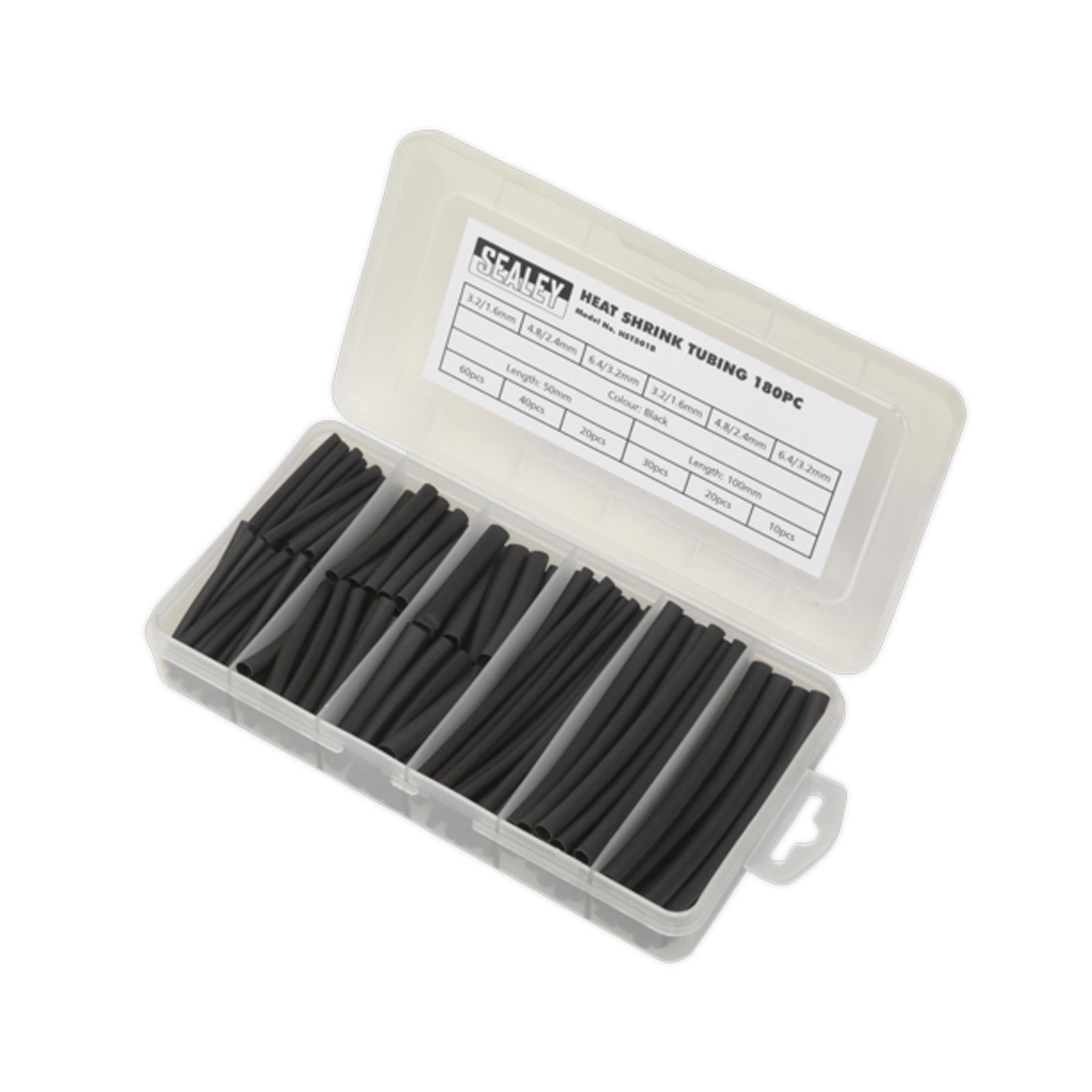 Sealey Heat Shrink Tubing Assortment 180pc 50 & 100mm Black