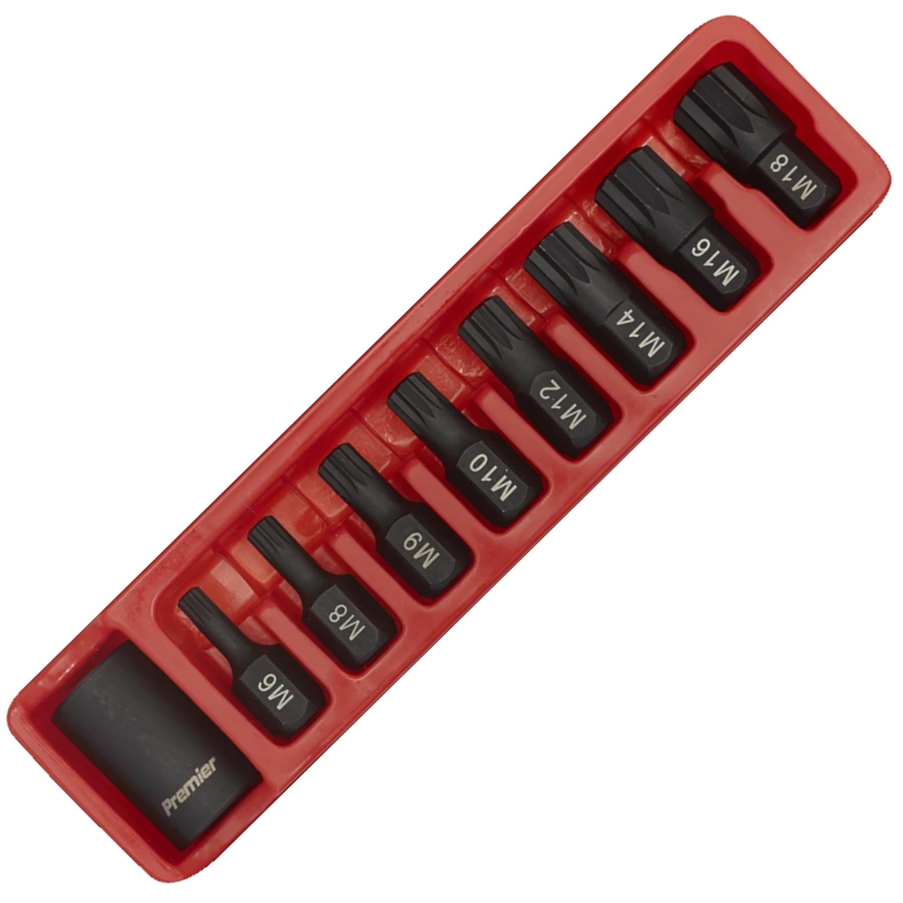 Sealey Impact Spline Bit & Holder Set 9pc 1/2"Sq Drive