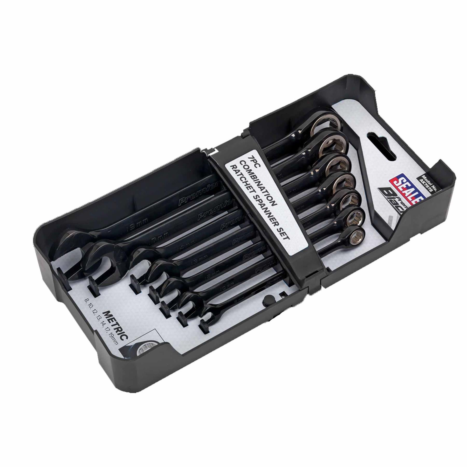 Sealey Combination Ratchet Spanner Set 7pc Black Series Metric