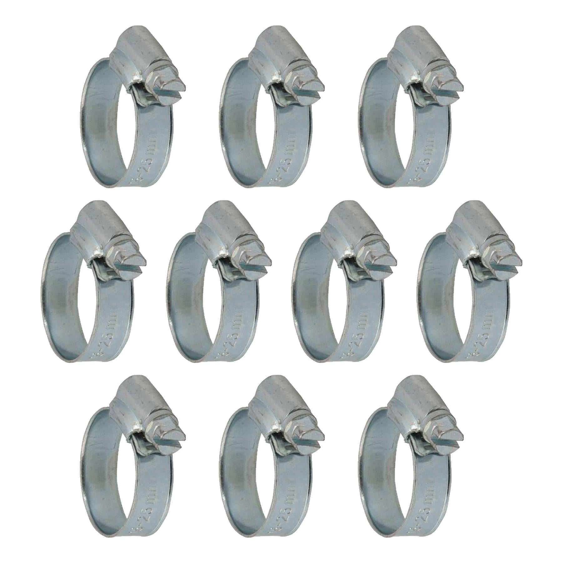 10Pk Hose Clips - 18 - 25mm (Ox) Zinc-Plated Mild Steel Ideal For Automotive Use