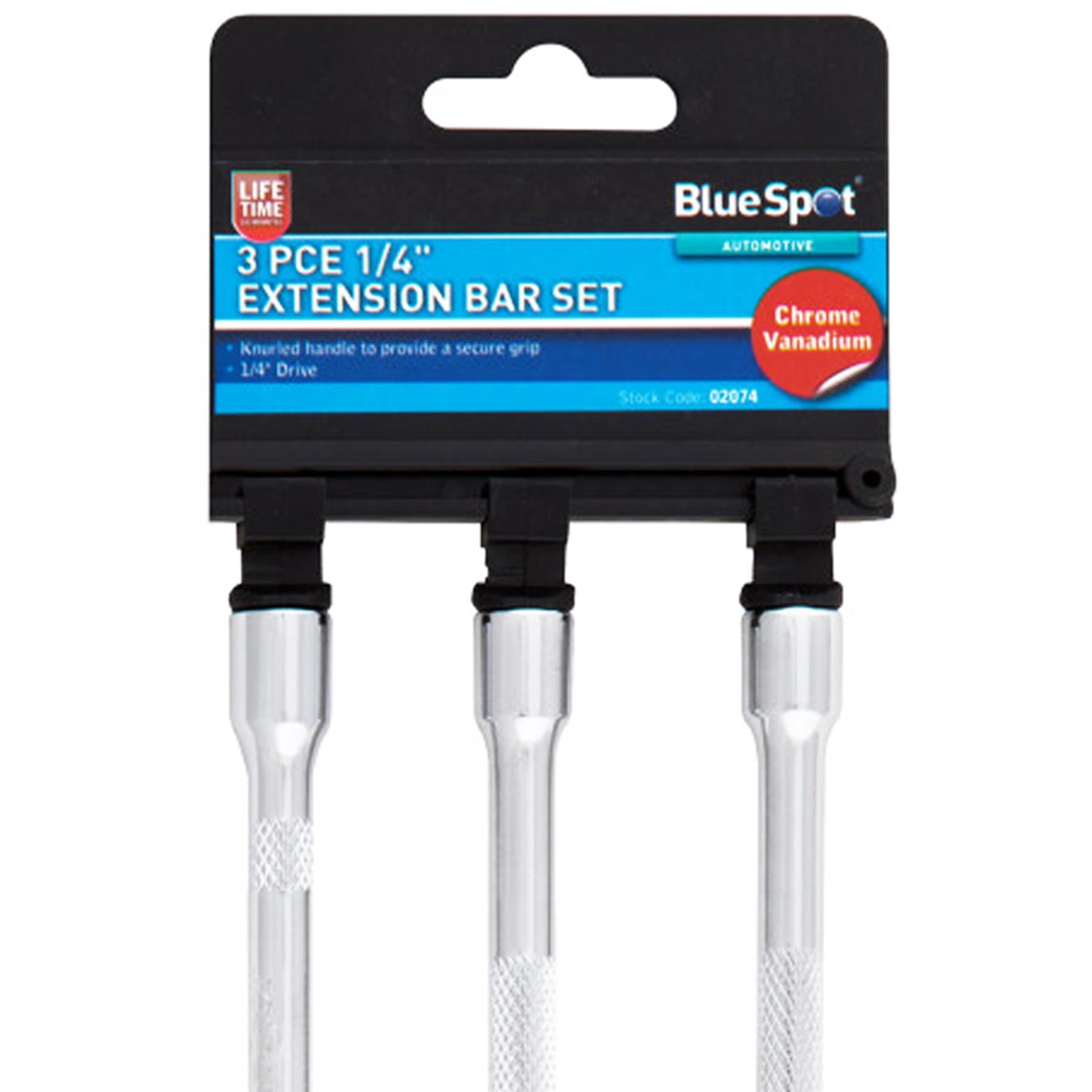 BlueSpot 3pc 1/4" Drive Socket Extension Bar Set 75mm 150mm 250mm Long Reach