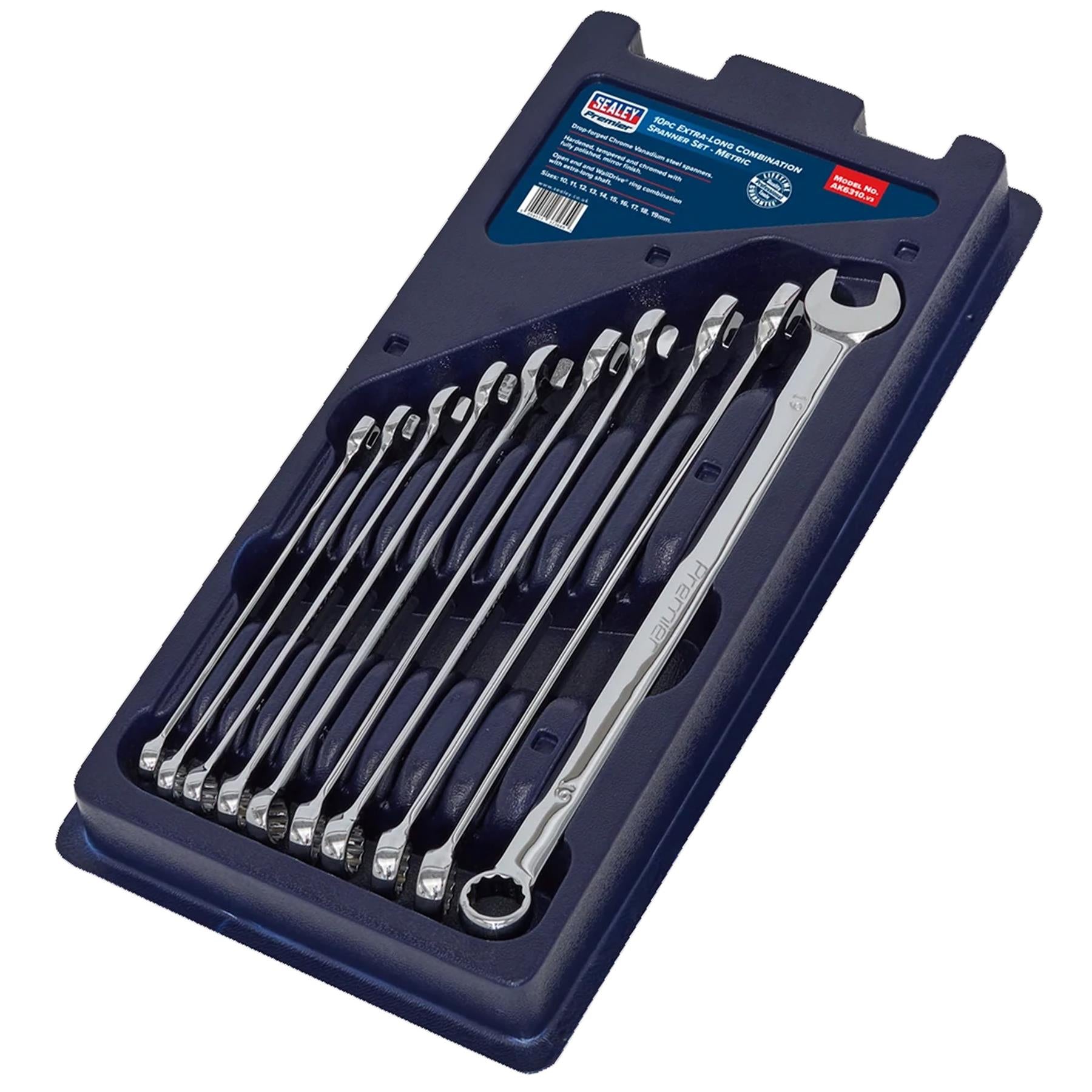 Sealey Combination Spanner Set 10pc Extra-Long Metric