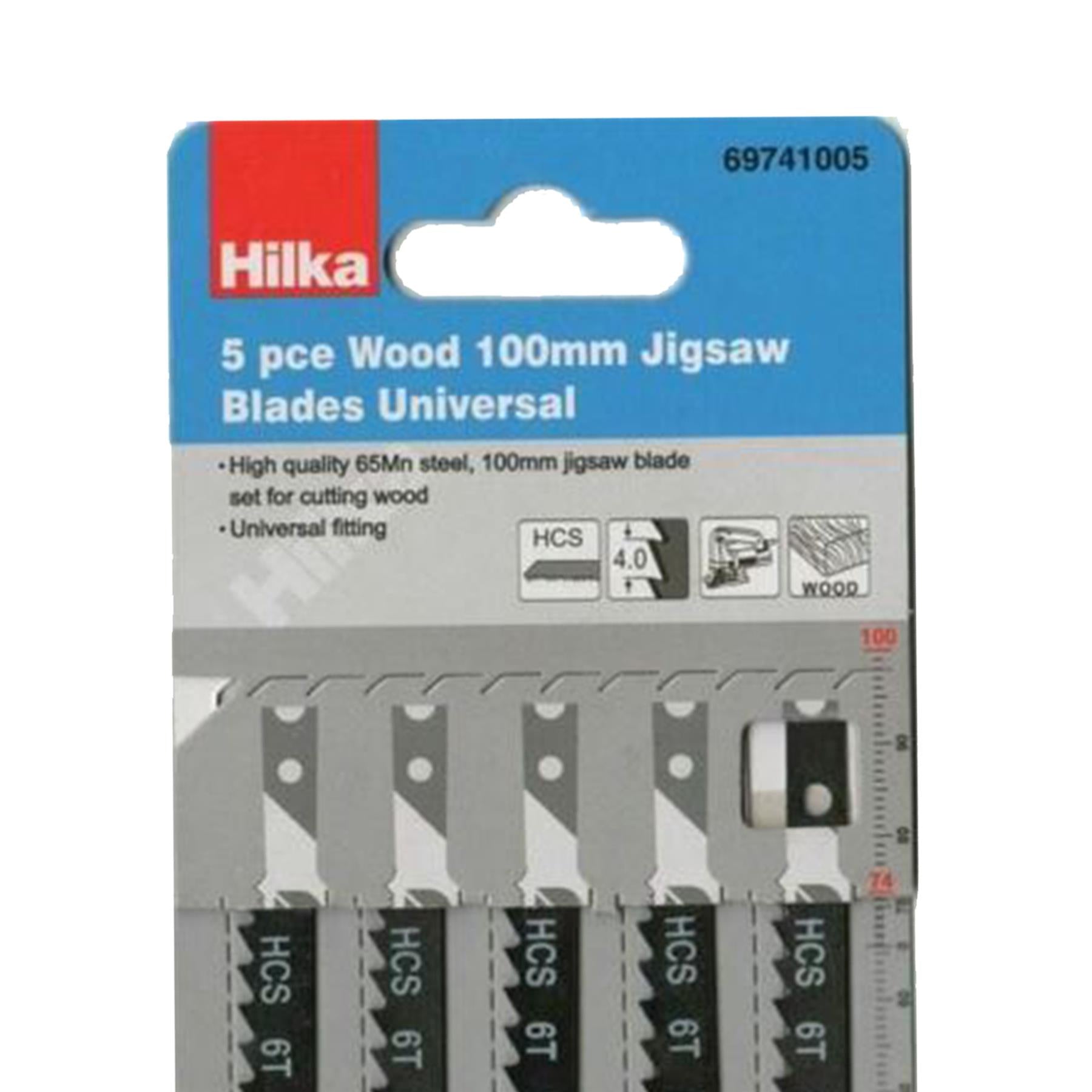5pc Jigsaw Blades Wood Cutting 100mm Clamp Universal Fitting 65mn Steel Hilka