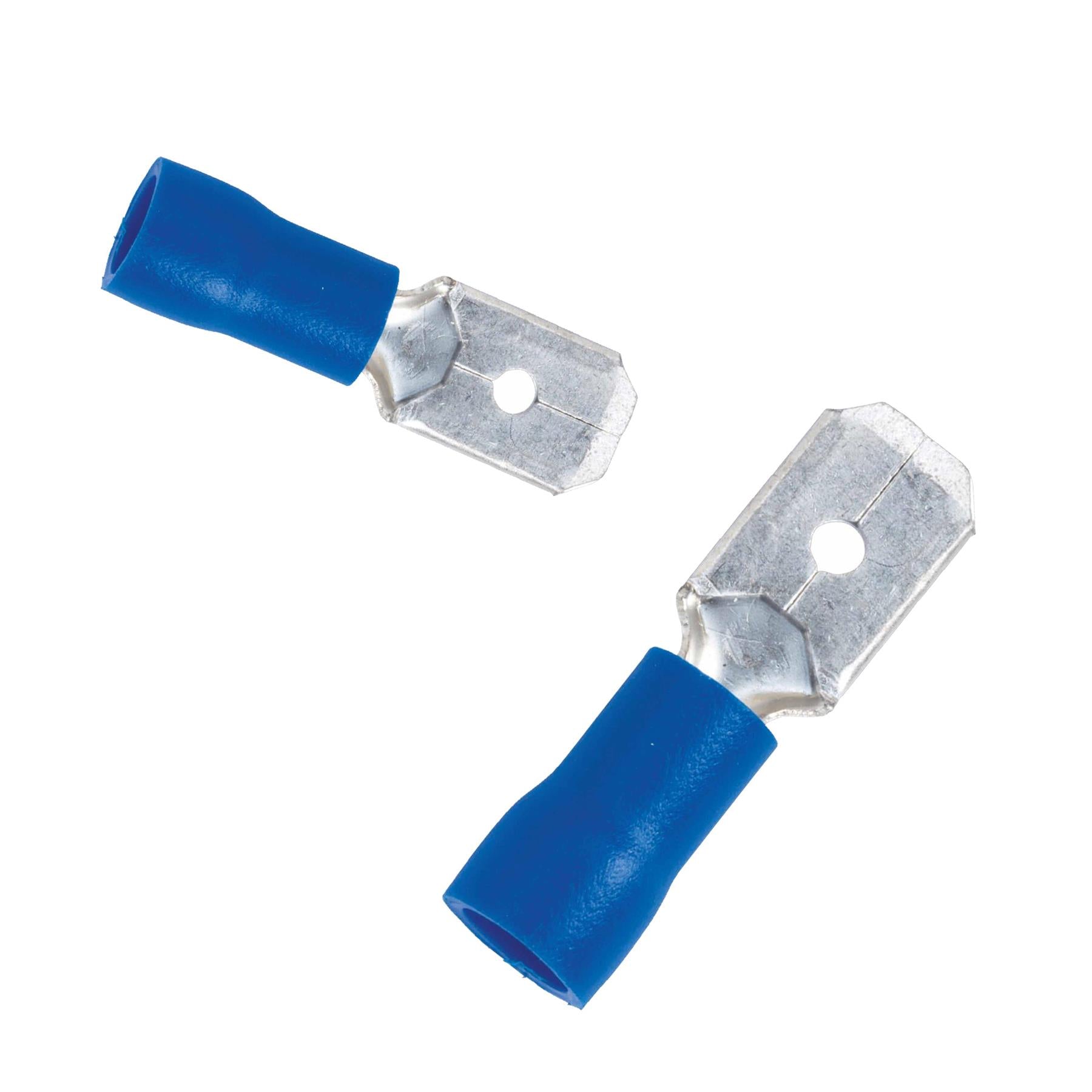 Push-On Terminal 6.3mm Male Blue Pack of 100. Sealey