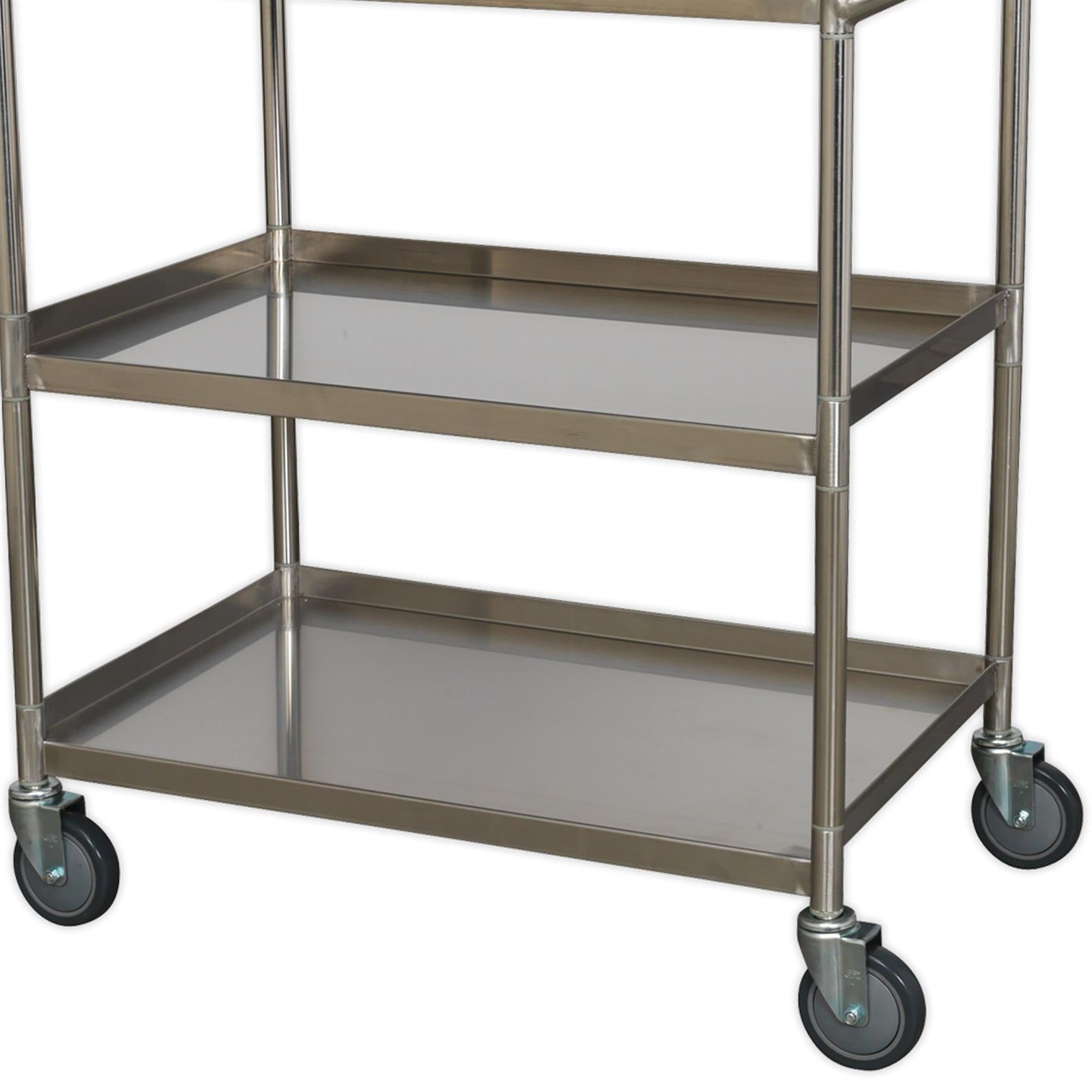 Sealey Workshop Trolley 3-Level Stainless Steel 30kg capacity shelves.