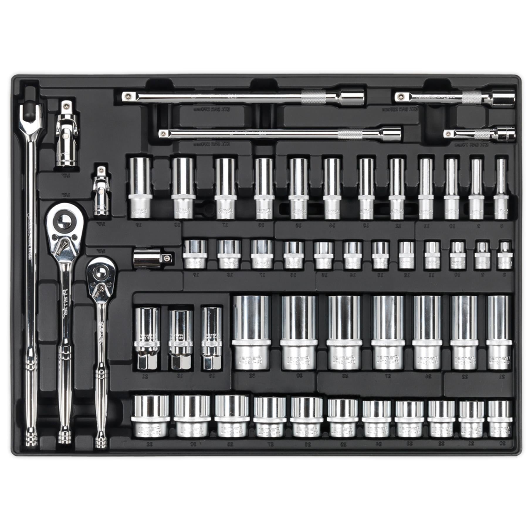 Sealey Tool Tray with Socket Set 55pc 3/8" & 1/2"Sq Drive