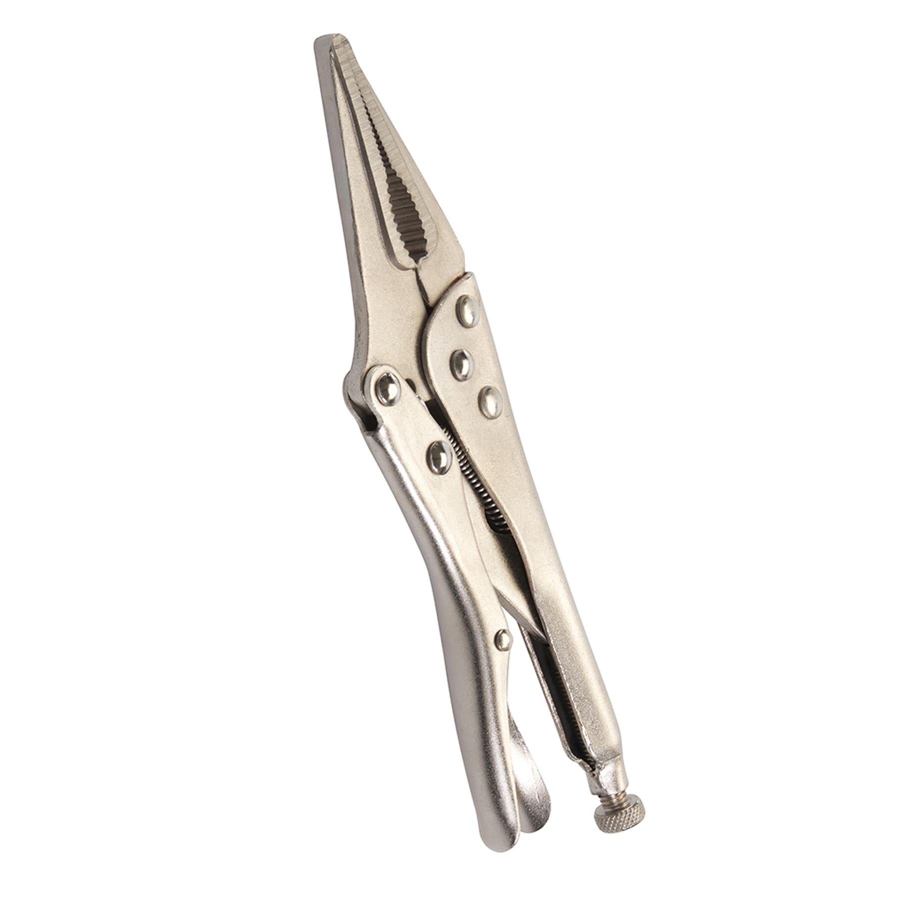Self Locking Long Nose Pliers 225mm Chrome Adjustable Serrated Jaw Opening